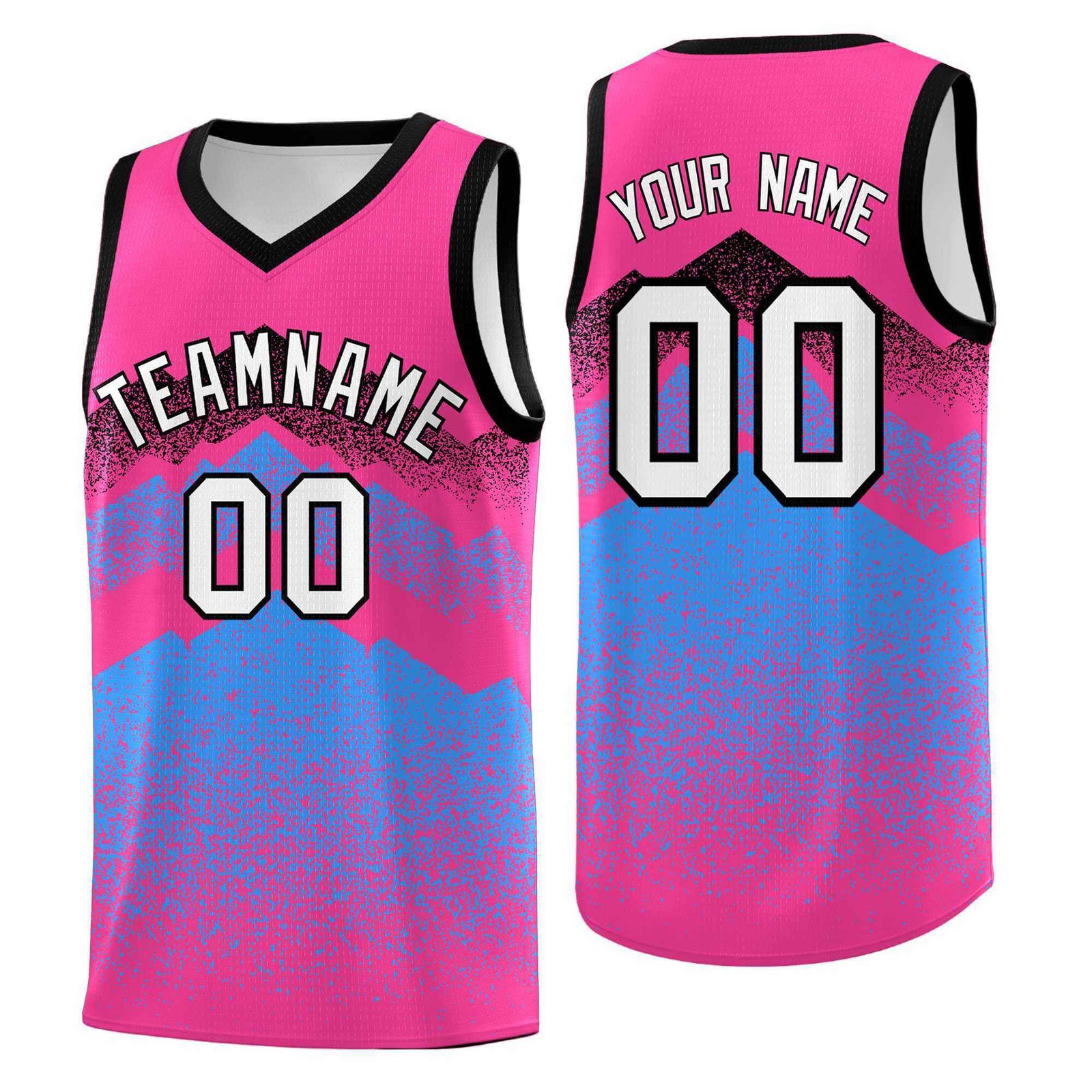 Personalized Youth Basketball Jerseys Pink Powder Blue Gradient Mountain Design Uniforms
