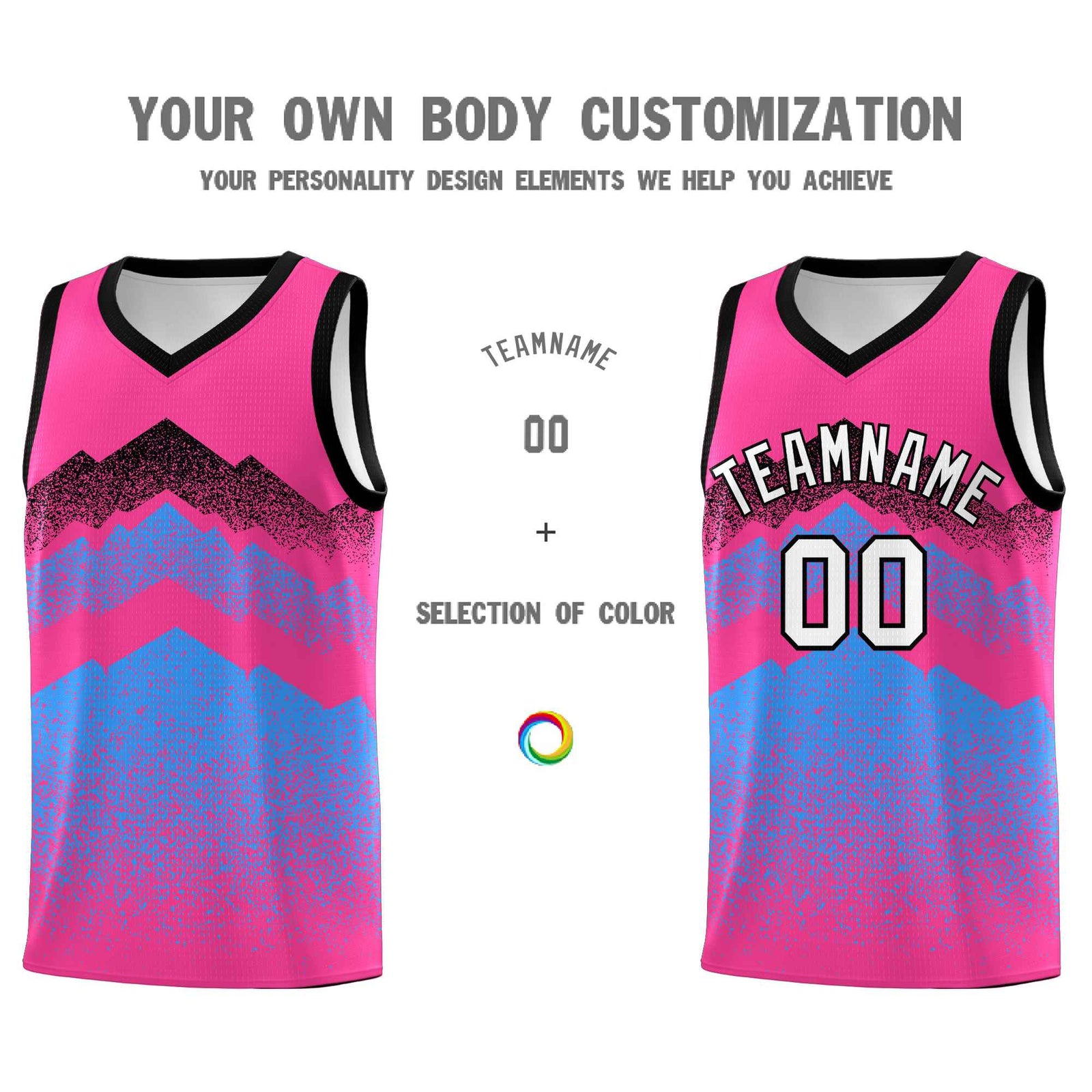 Personalized Youth Basketball Jerseys Pink Powder Blue Gradient Mountain Design Uniforms