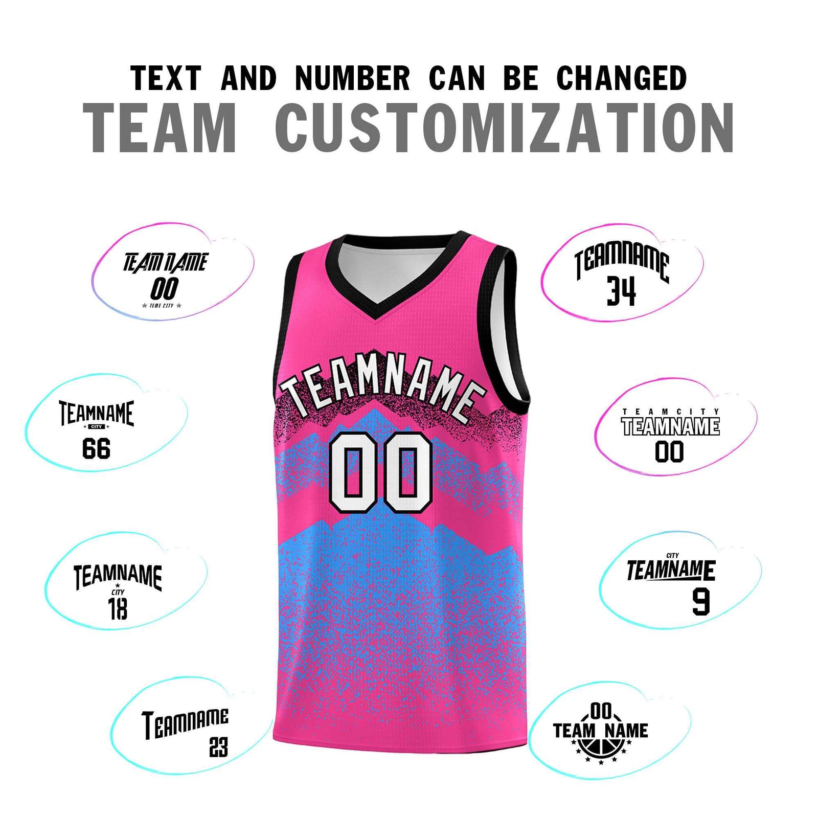 Personalized Youth Basketball Jerseys Pink Powder Blue Gradient Mountain Design Uniforms