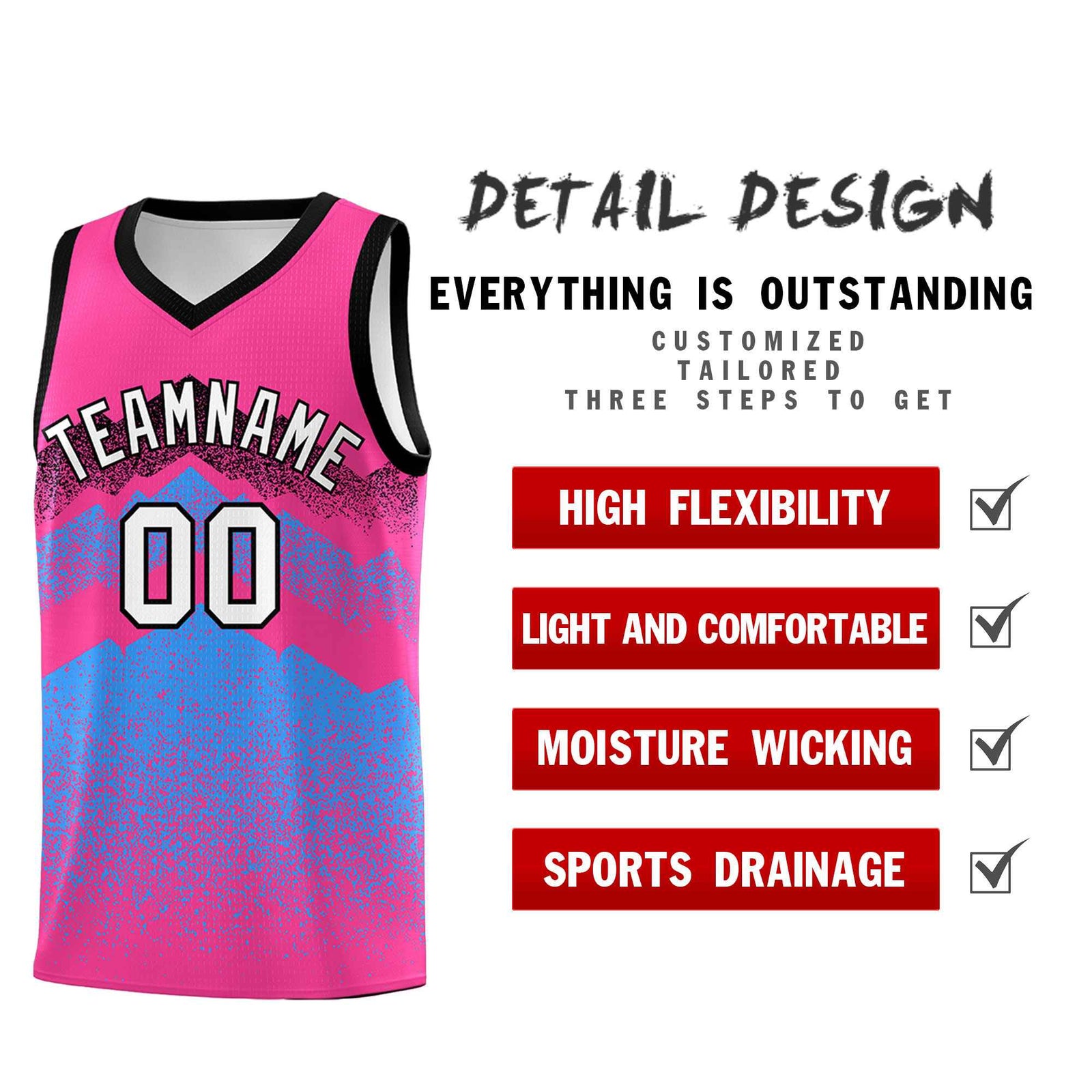 Personalized Youth Basketball Jerseys Pink Powder Blue Gradient Mountain Design Uniforms