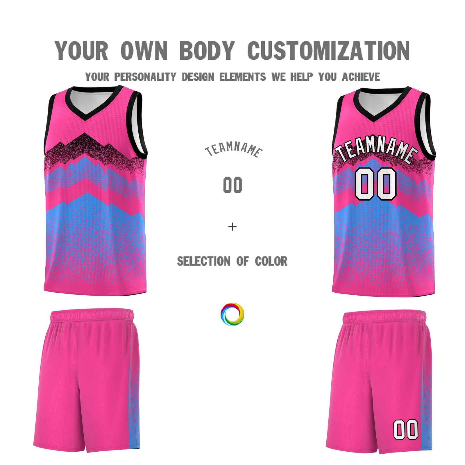 Personalized Youth Basketball Jerseys Pink Powder Blue Gradient Mountain Design Uniforms
