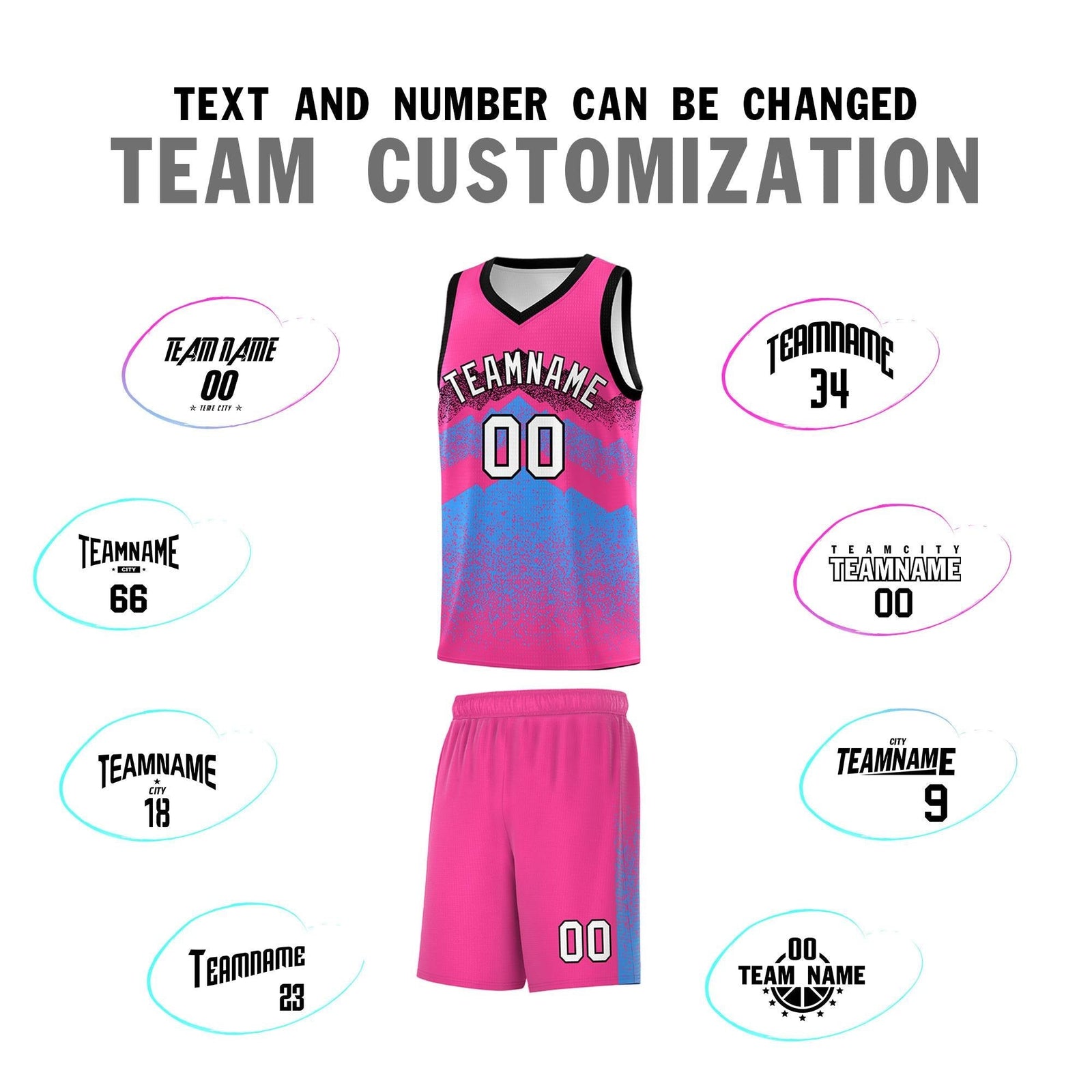 Personalized Youth Basketball Jerseys Pink Powder Blue Gradient Mountain Design Uniforms