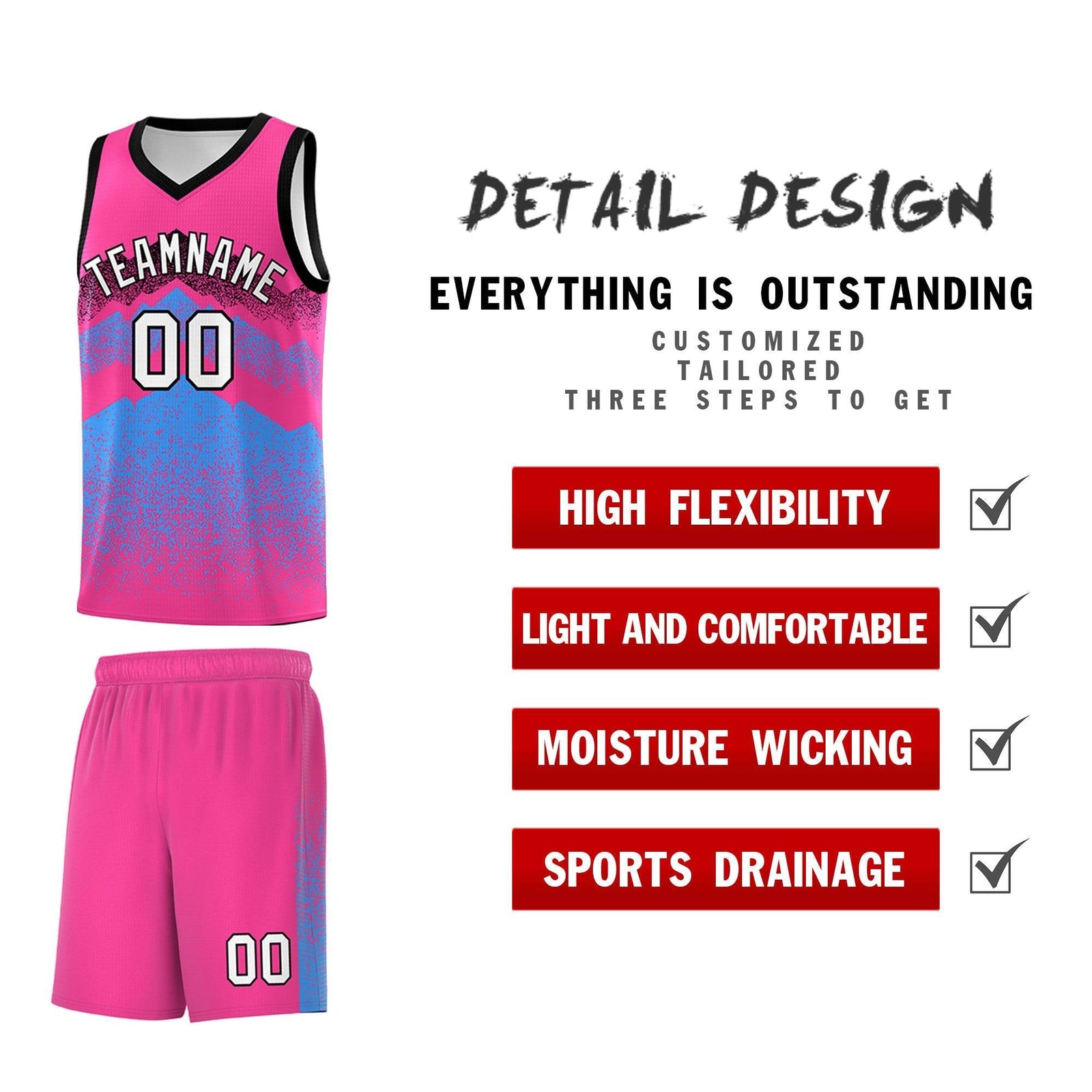Personalized Youth Basketball Jerseys Pink Powder Blue Gradient Mountain Design Uniforms