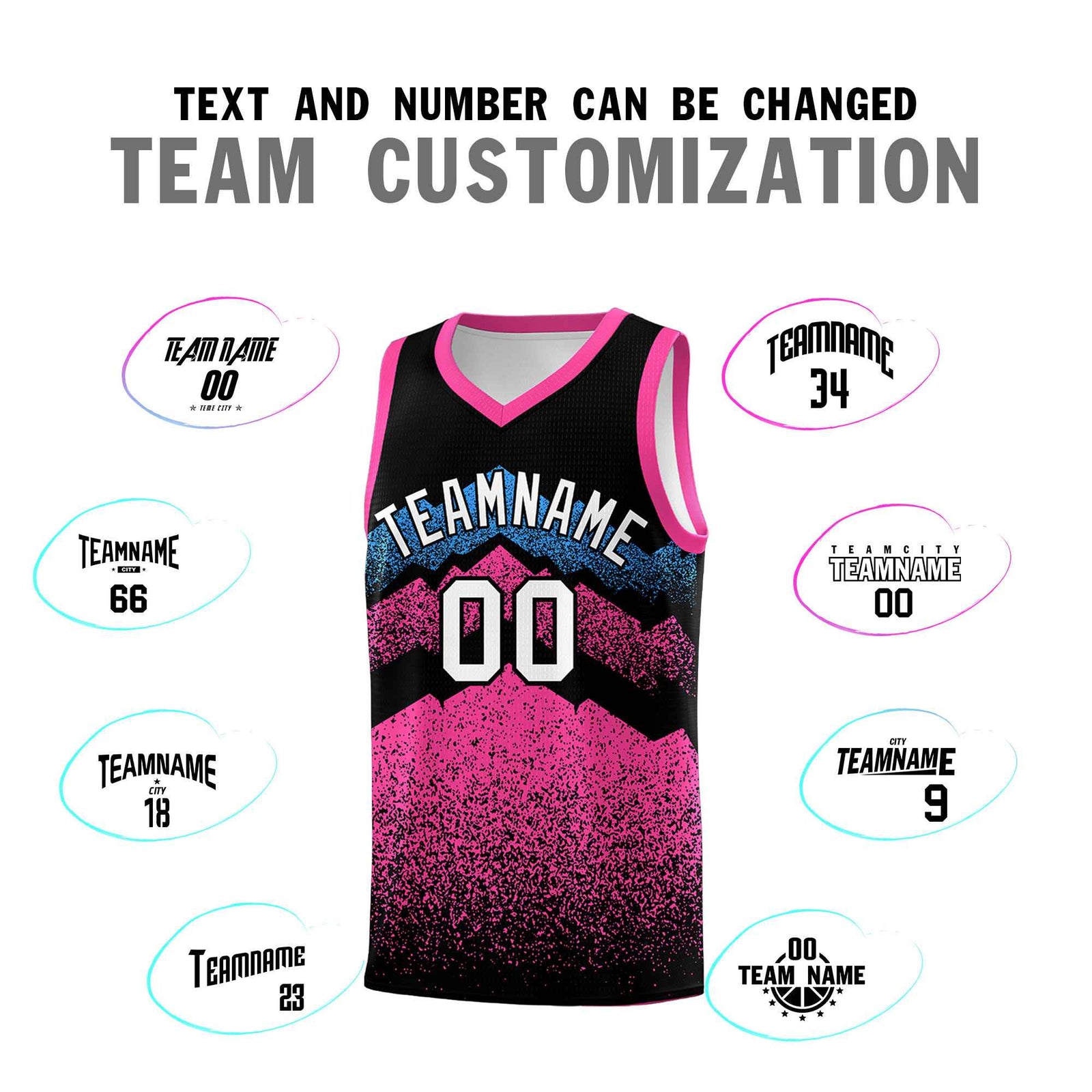 Personalized Youth Basketball Jerseys Black Pink Gradient Mountain Design Uniforms