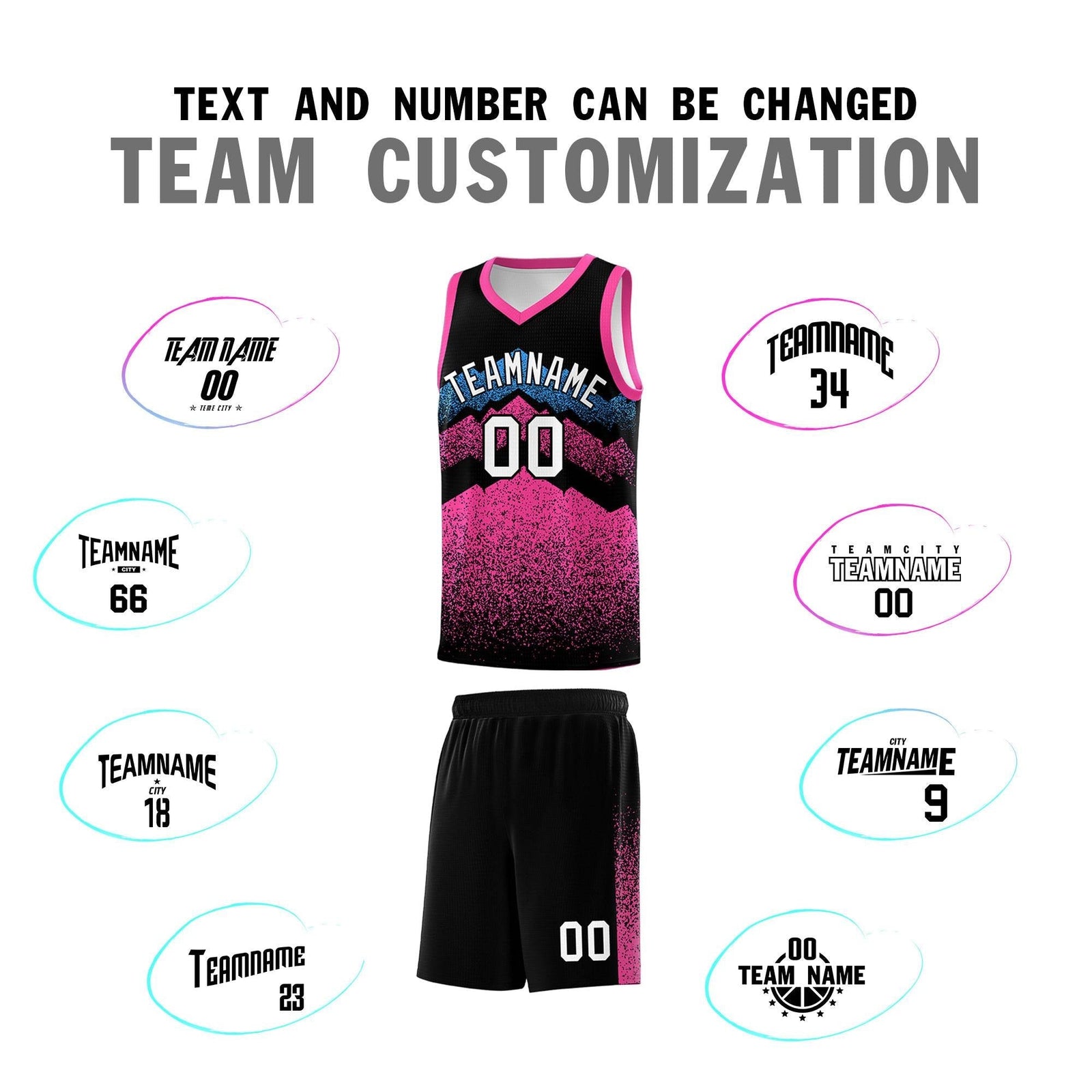 Personalized Youth Basketball Jerseys Black Pink Gradient Mountain Design Uniforms
