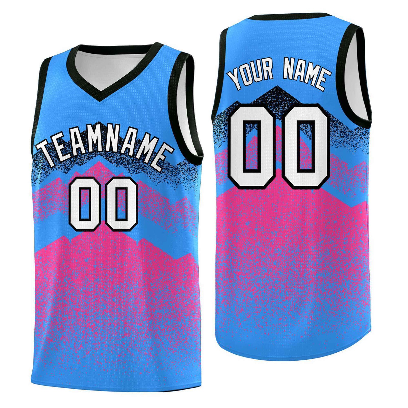 Custom Youth Basketball Jerseys Powder Blue Pink Gradient Mountain Design Uniforms