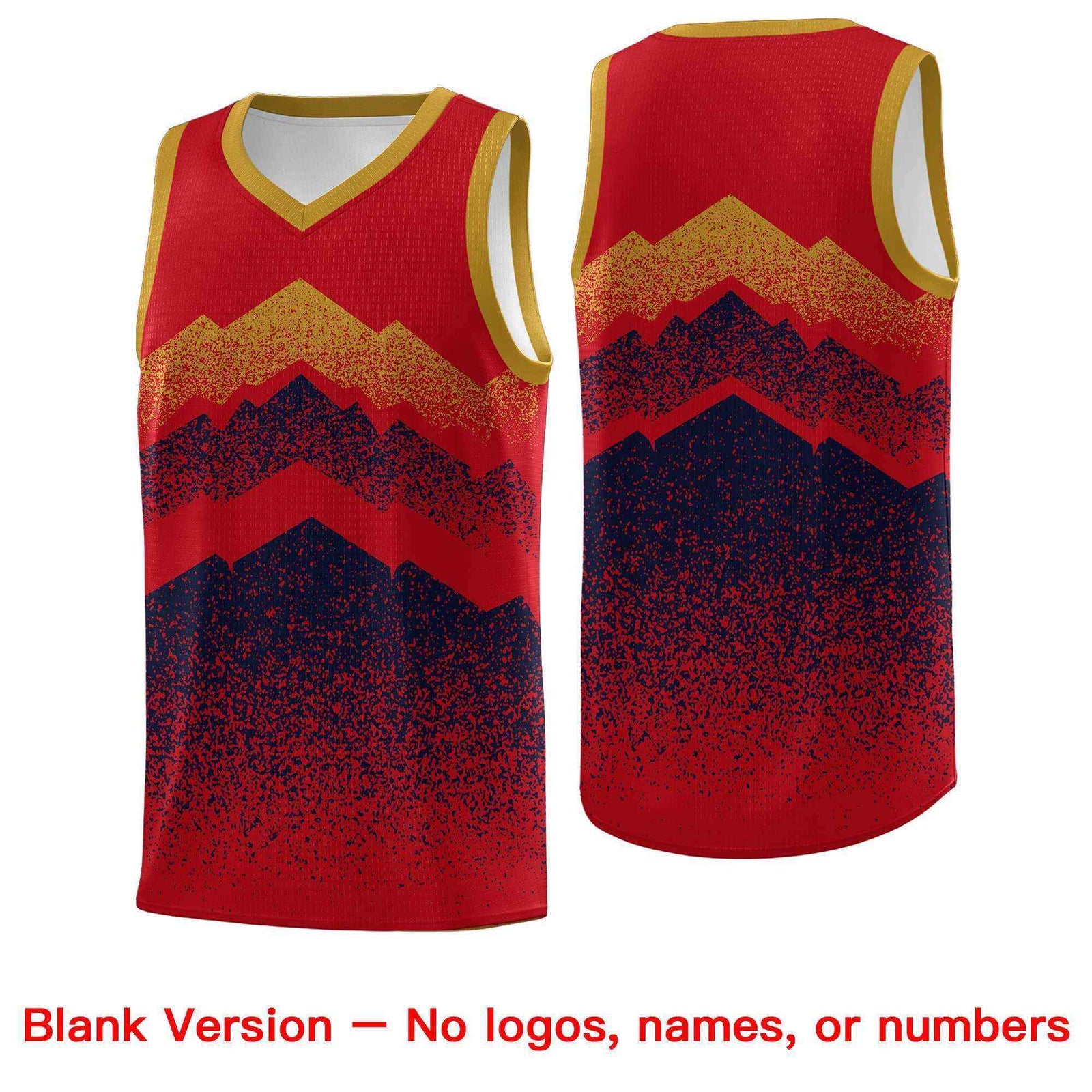 Personalized Youth Basketball Jerseys Red Navy Gradient Mountain Design Uniforms