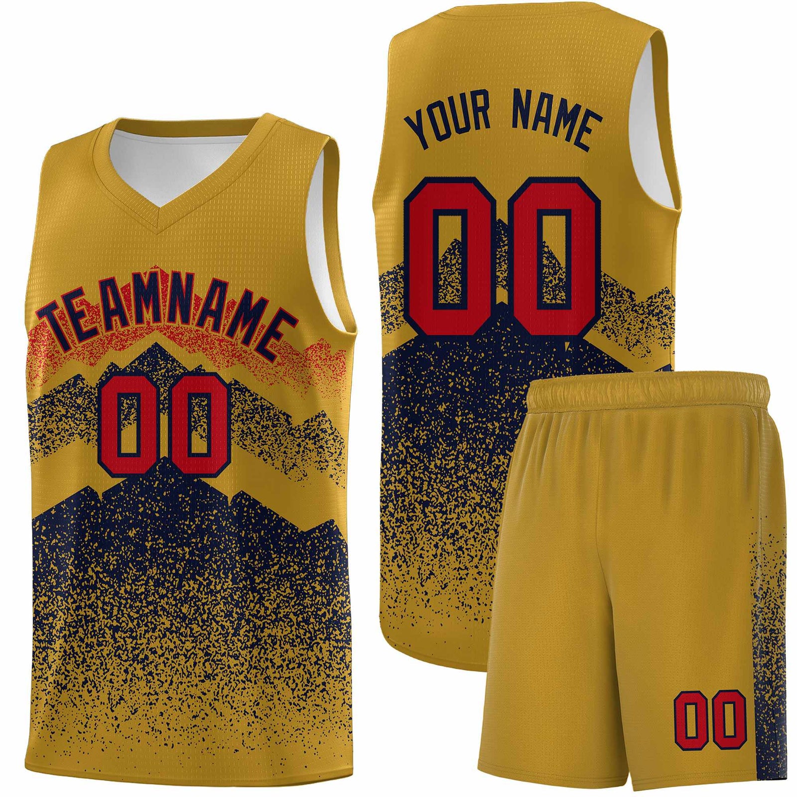 Personalized Youth Basketball Jerseys Old Gold Navy Gradient Mountain Design Uniforms