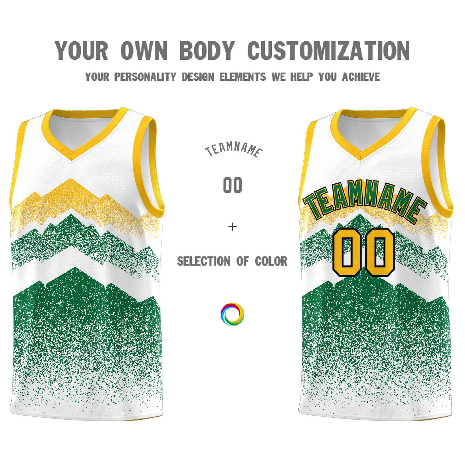 Personalized Youth Basketball Jerseys White Kelly Green Gradient Mountain Design Uniforms