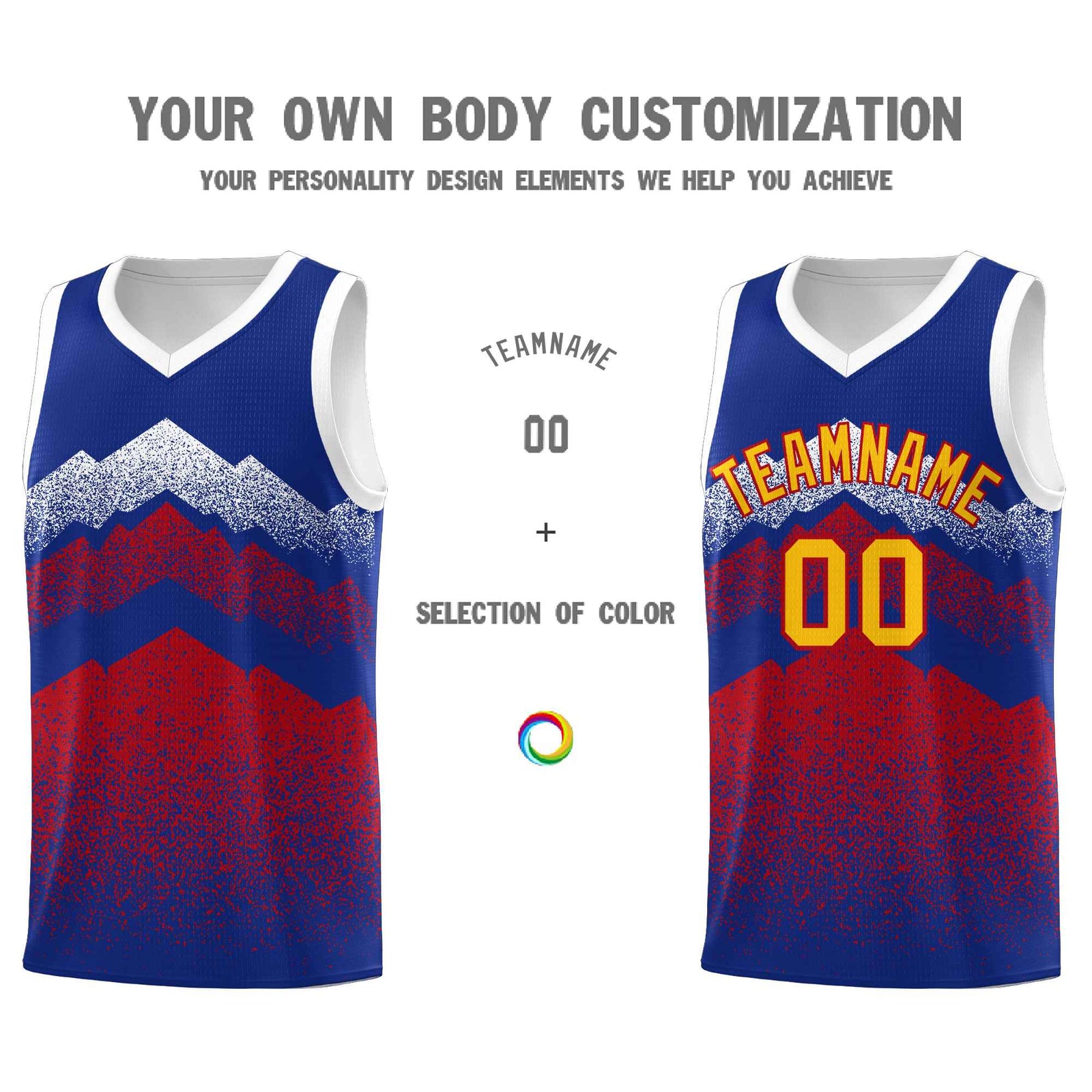 Personalized Youth Basketball Jerseys Royal Red Gradient Mountain Design Uniforms