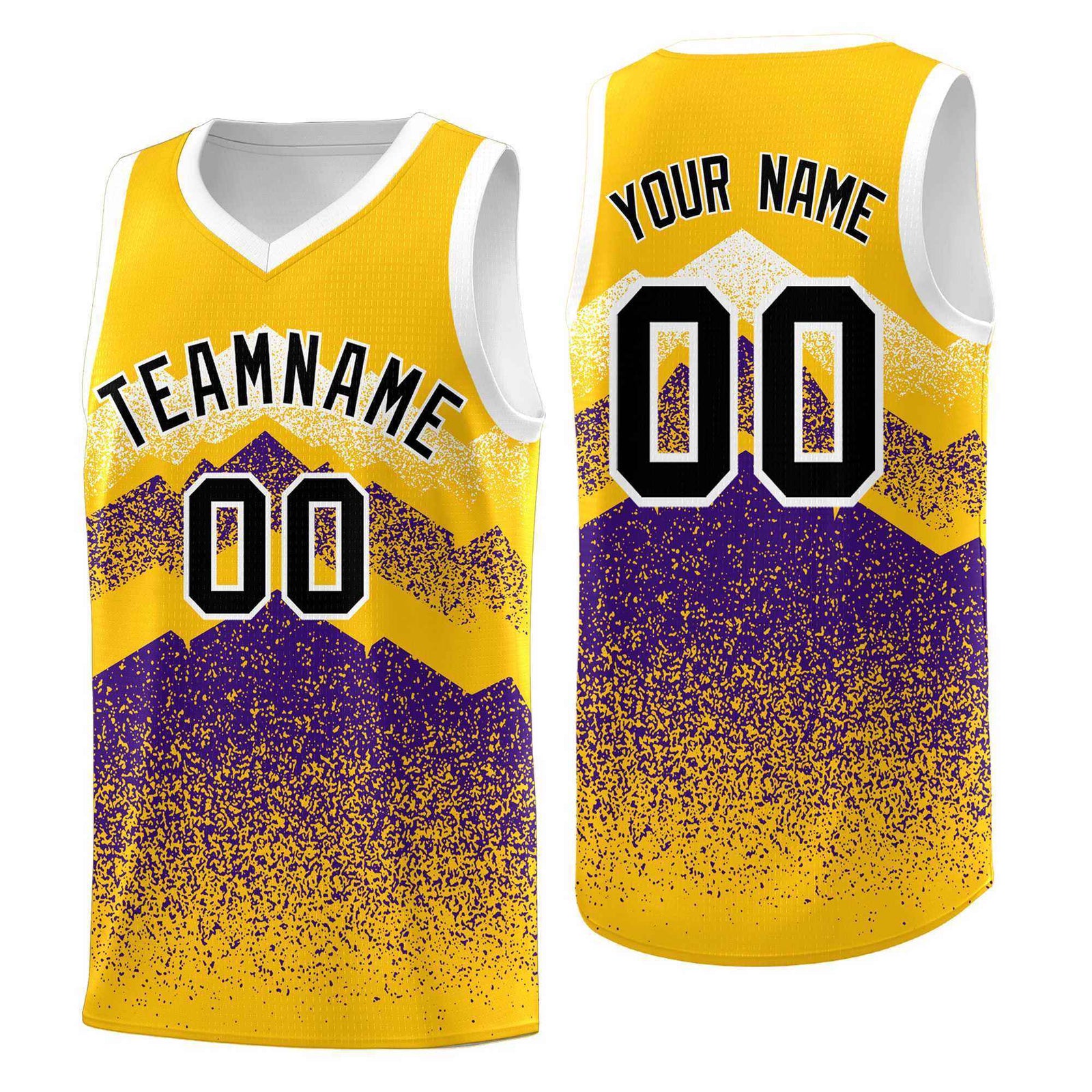 Custom Youth Basketball Jerseys Gold Purple Gradient Mountain Design Uniforms