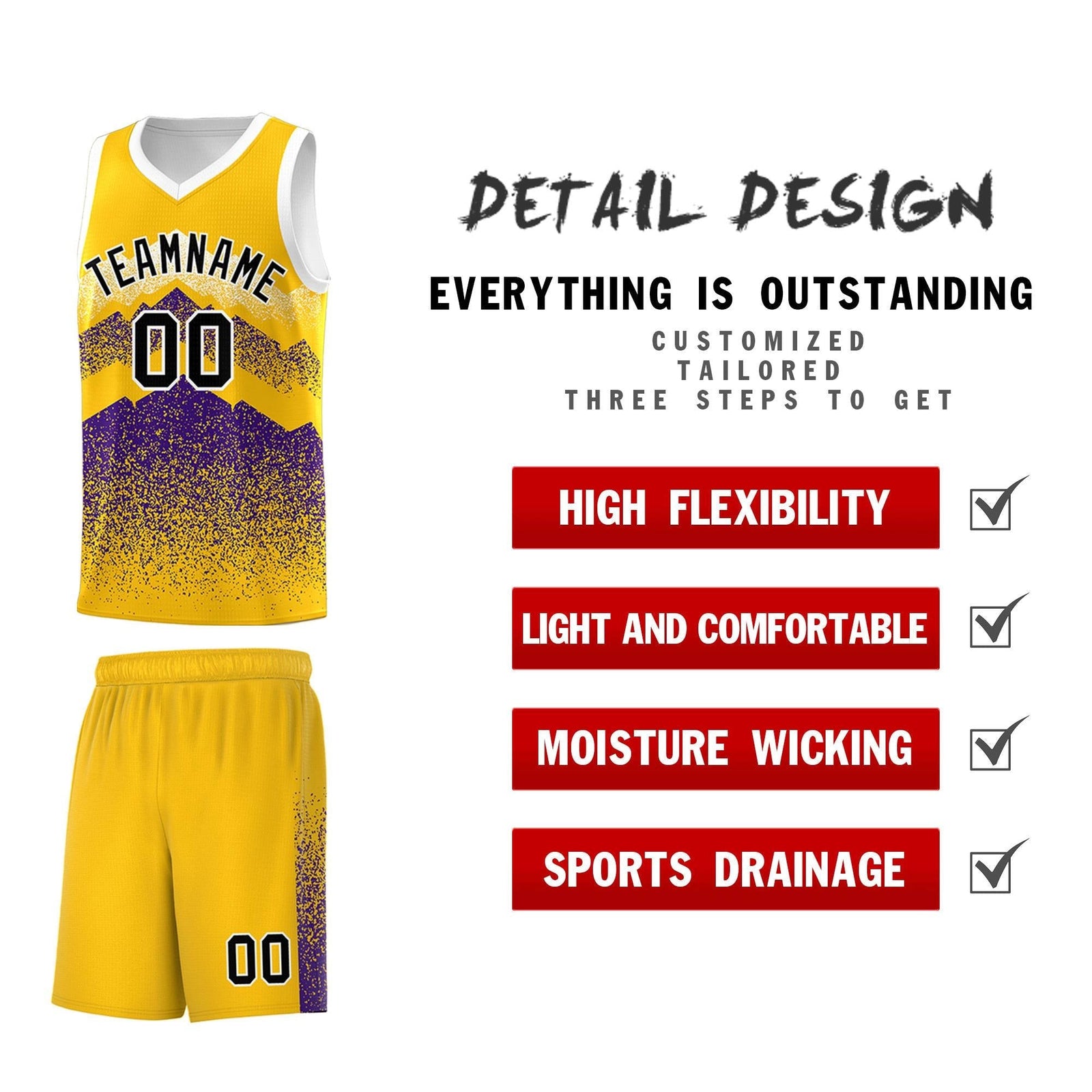 Custom Youth Basketball Jerseys Gold Purple Gradient Mountain Design Uniforms