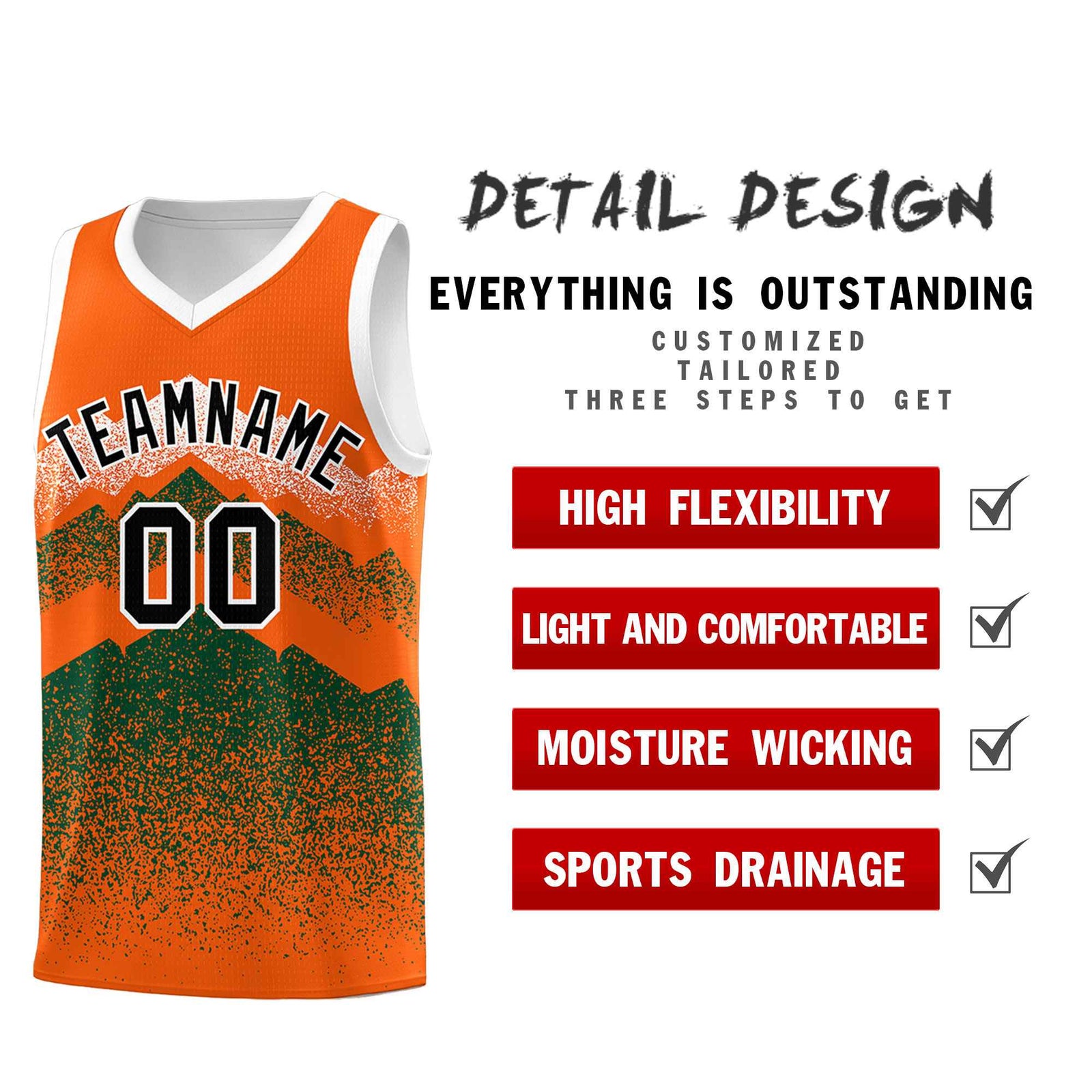 Personalized Youth Basketball Jerseys Orange Green Gradient Mountain Design Uniforms