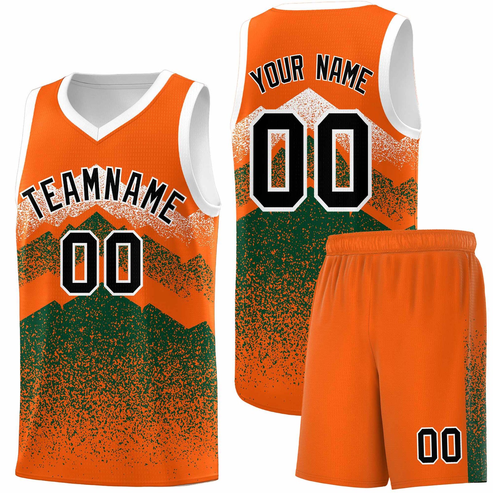 Personalized Youth Basketball Jerseys Orange Green Gradient Mountain Design Uniforms