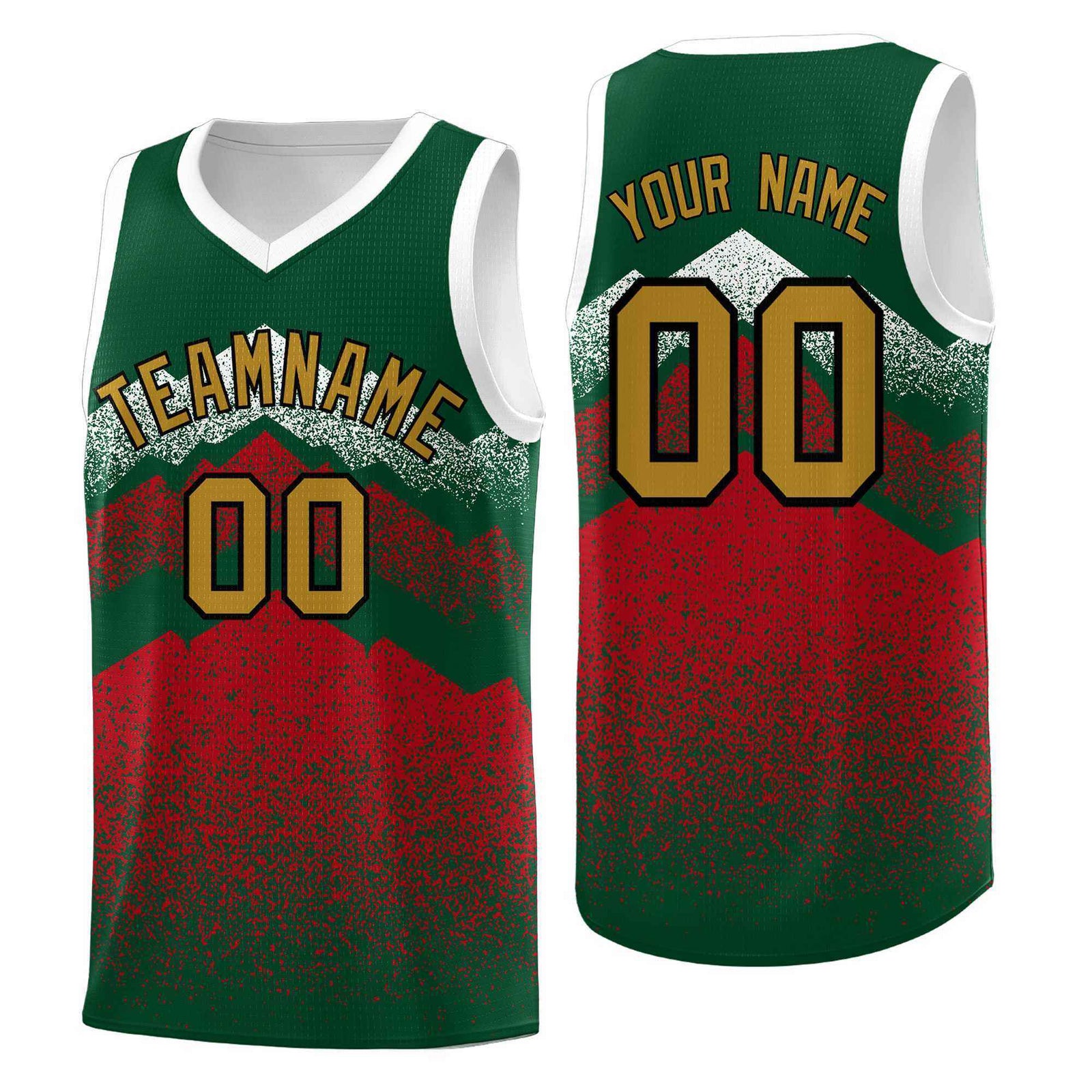 Personalized Youth Basketball Jerseys Green Red Gradient Mountain Design Uniforms
