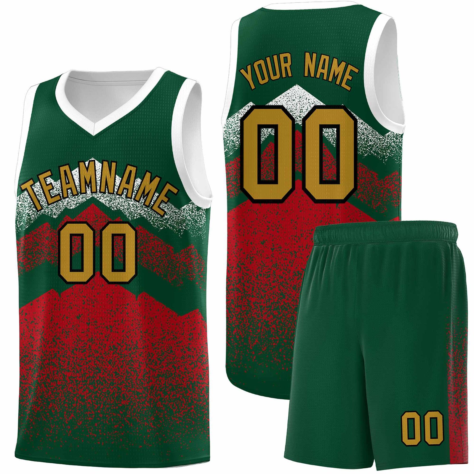 Personalized Youth Basketball Jerseys Green Red Gradient Mountain Design Uniforms