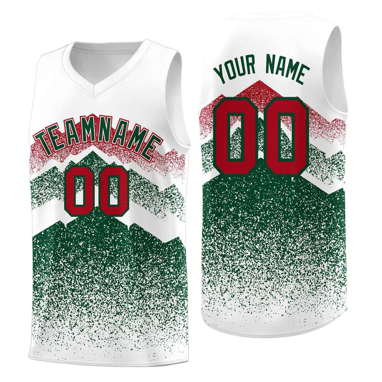 Custom Youth Basketball Jerseys White Green Gradient Mountain Design Uniforms
