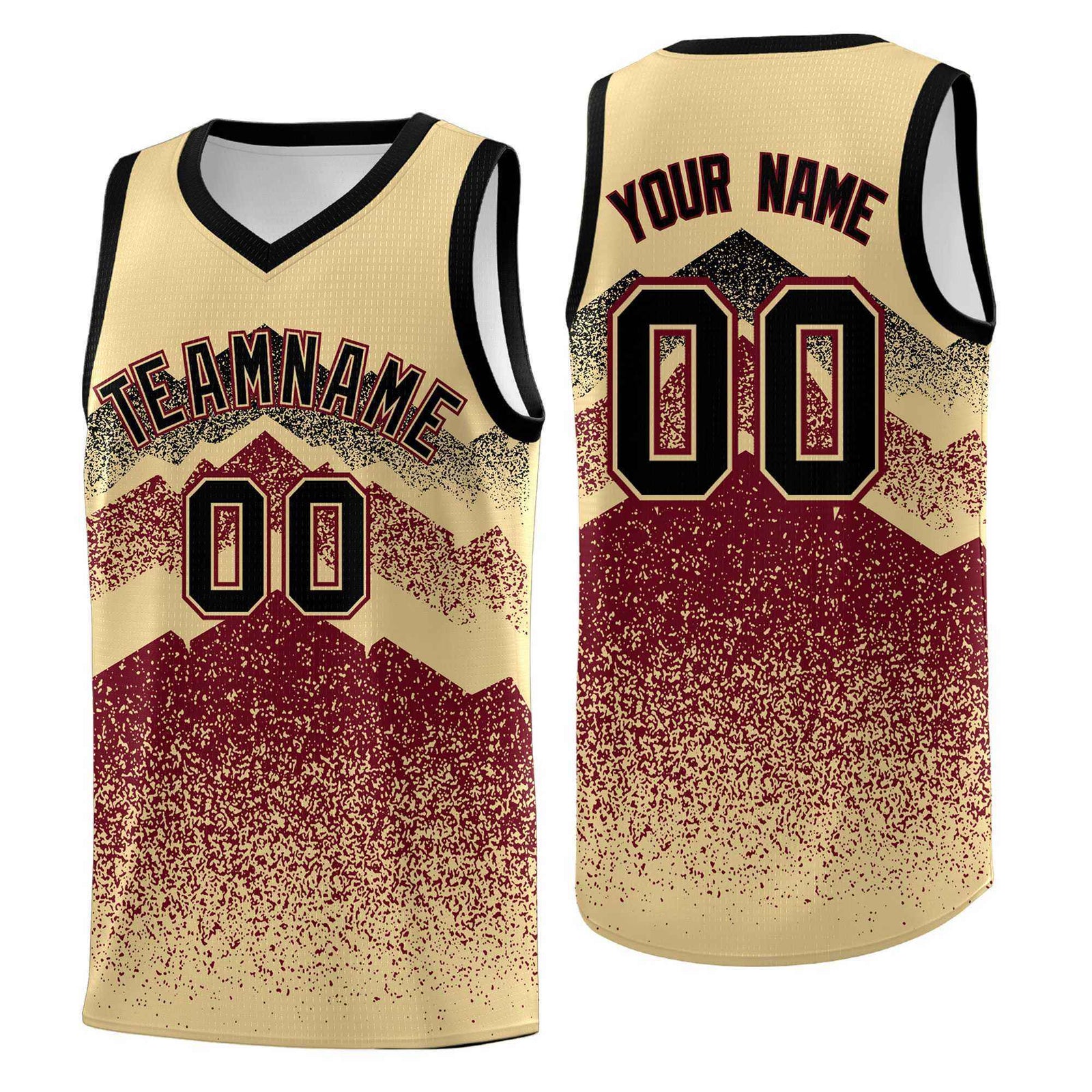 Personalized Youth Basketball Jerseys Khaki Crimson Gradient Mountain Design Uniforms