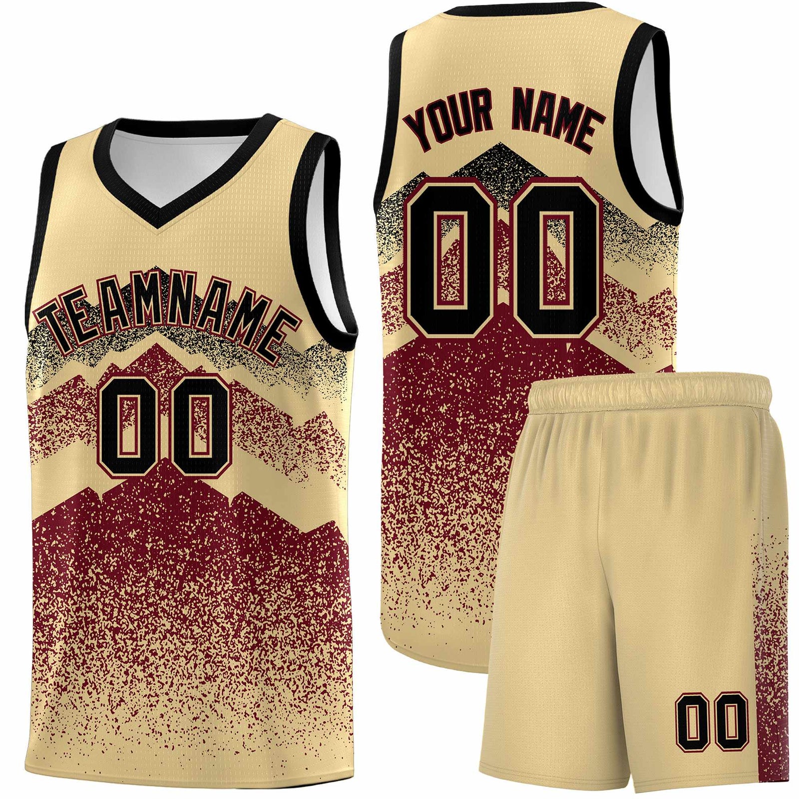 Personalized Youth Basketball Jerseys Khaki Crimson Gradient Mountain Design Uniforms