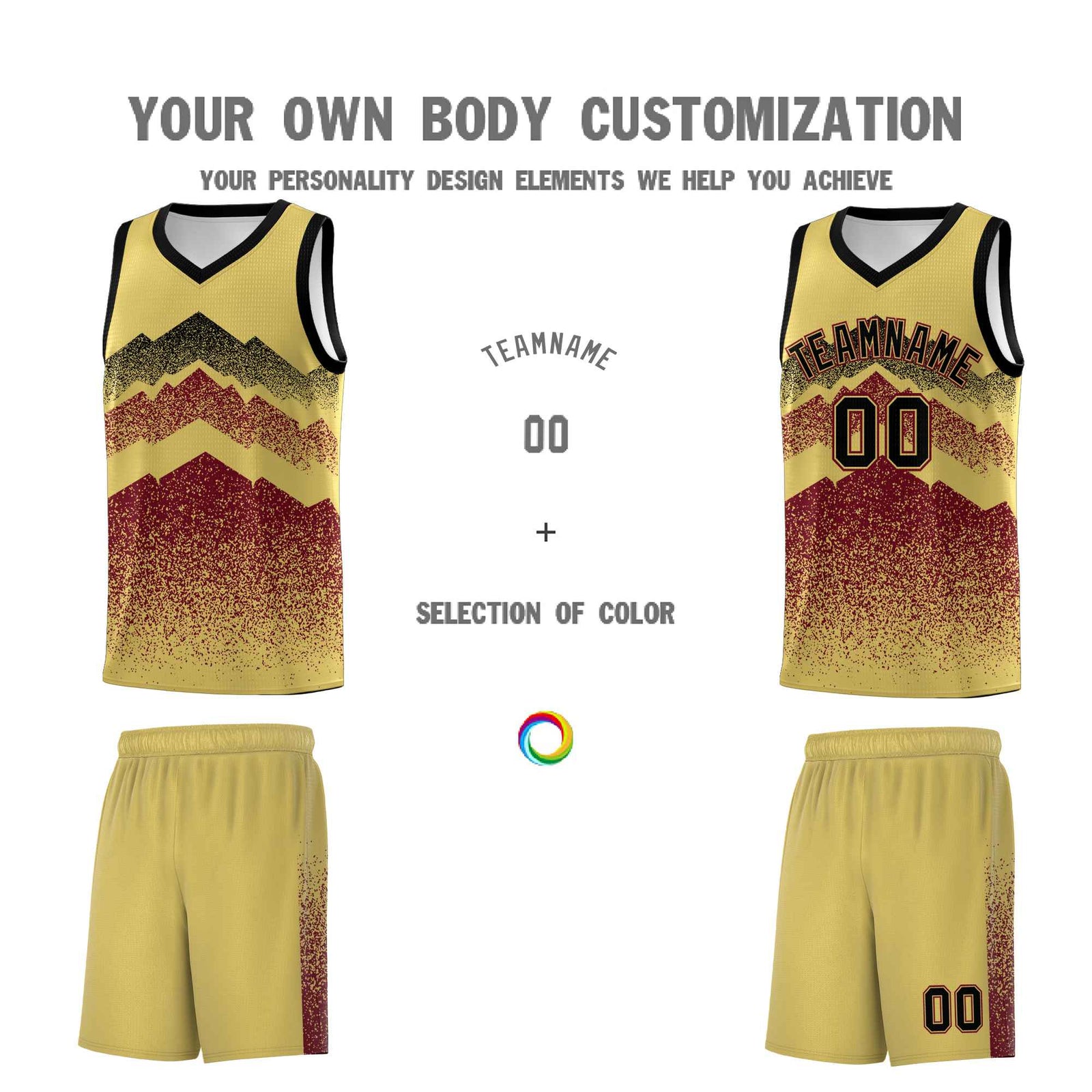 Personalized Youth Basketball Jerseys Khaki Crimson Gradient Mountain Design Uniforms