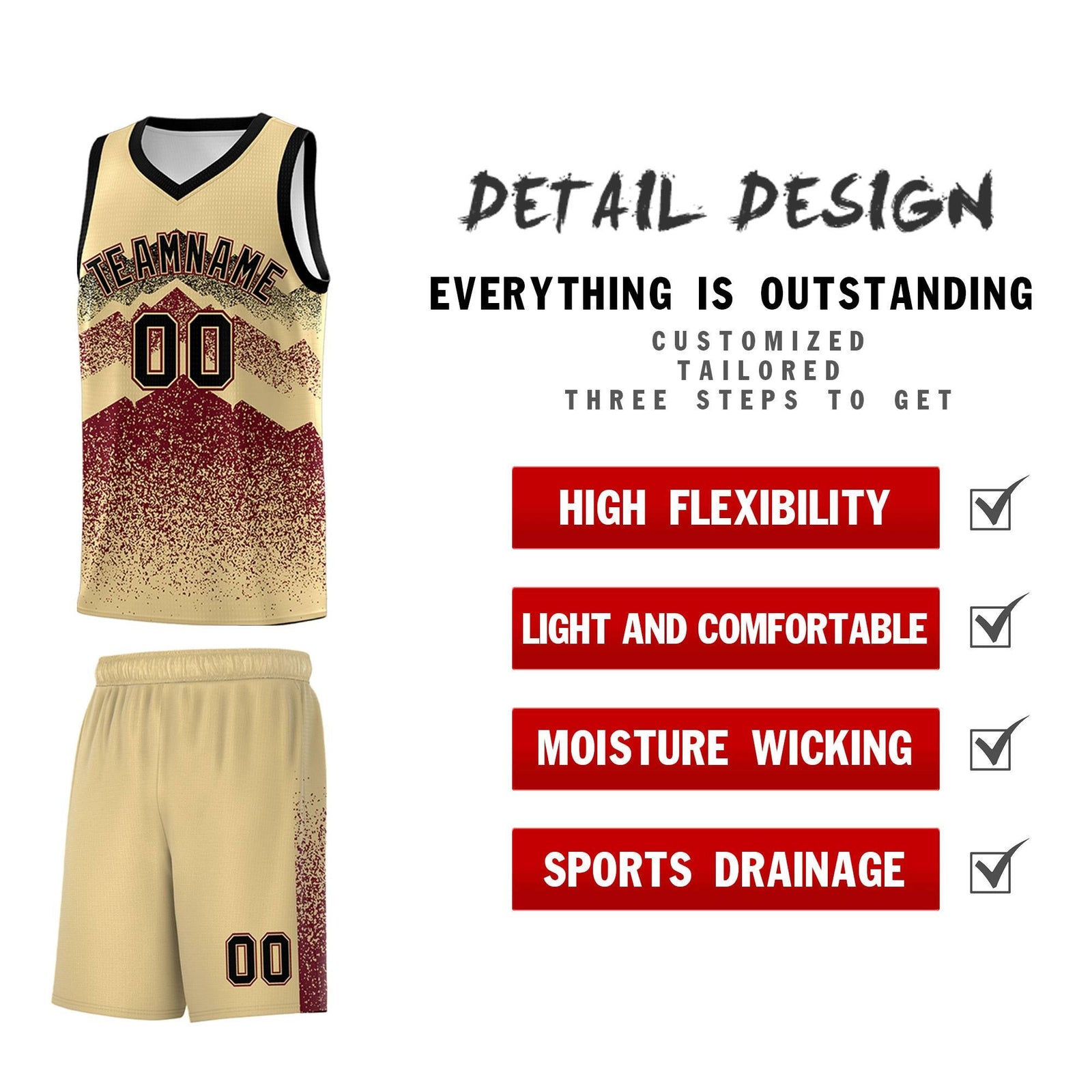 Personalized Youth Basketball Jerseys Khaki Crimson Gradient Mountain Design Uniforms