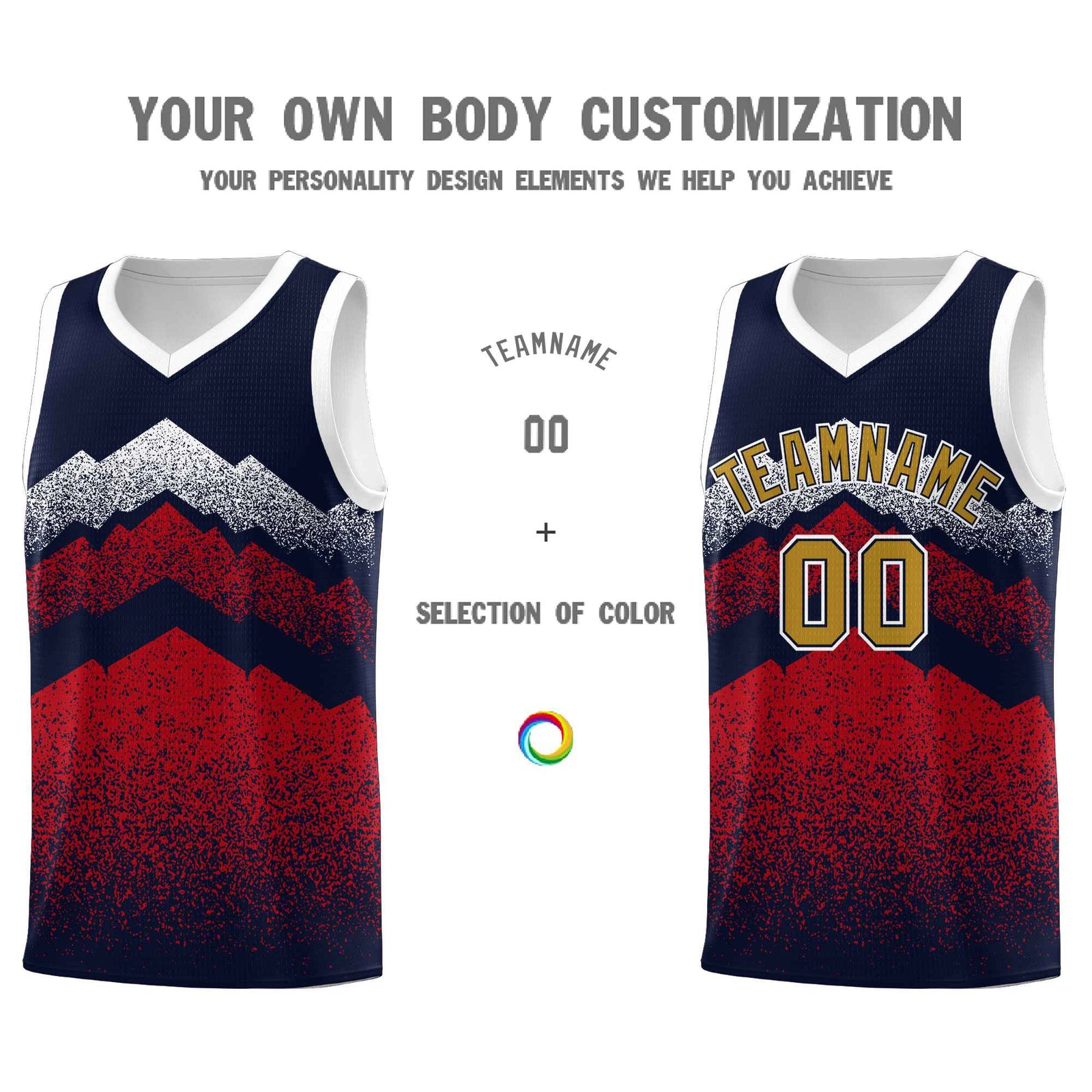 Personalized Youth Basketball Jerseys Navy Red Gradient Mountain Design Uniforms