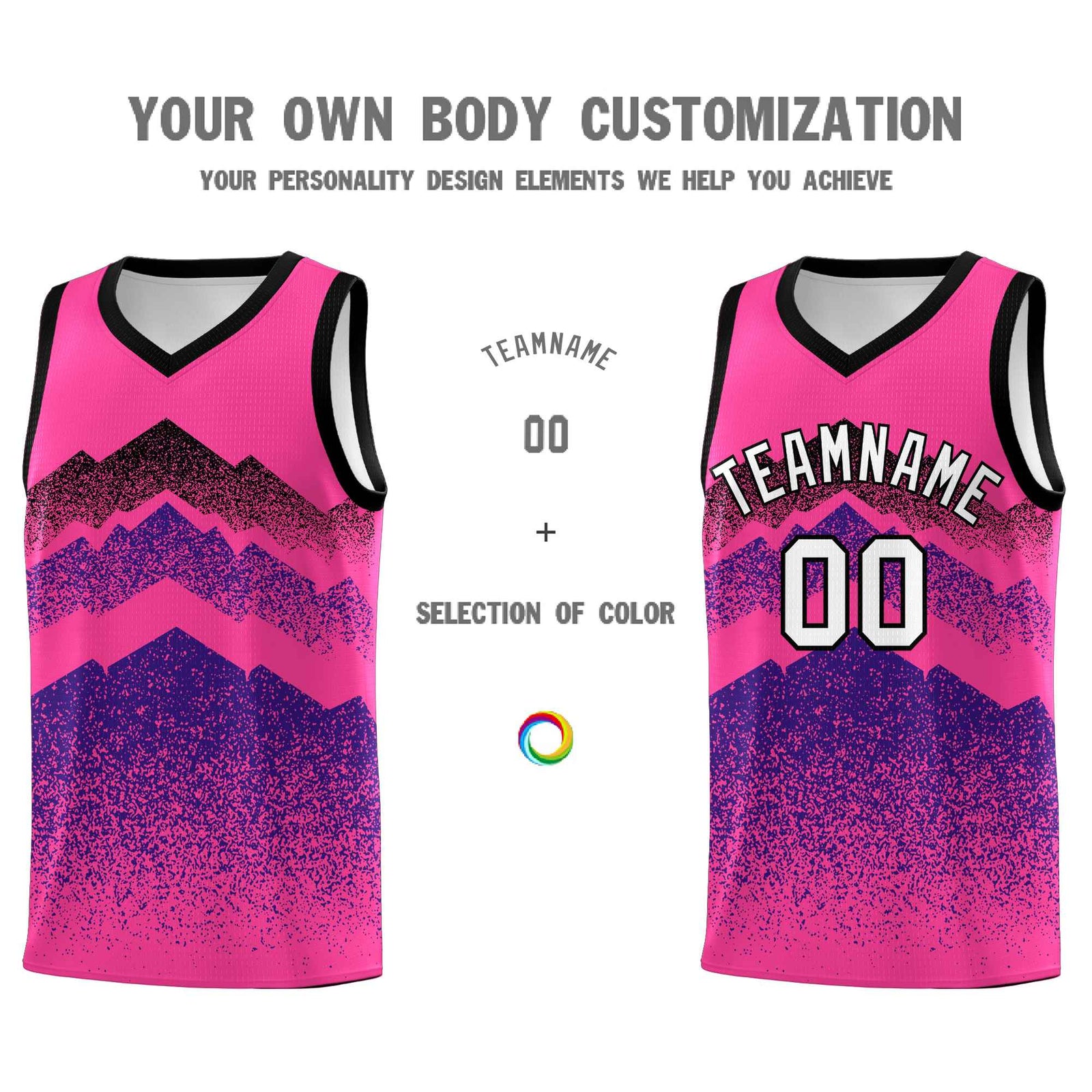 Personalized Youth Basketball Jerseys Pink Purple Gradient Mountain Design Uniforms
