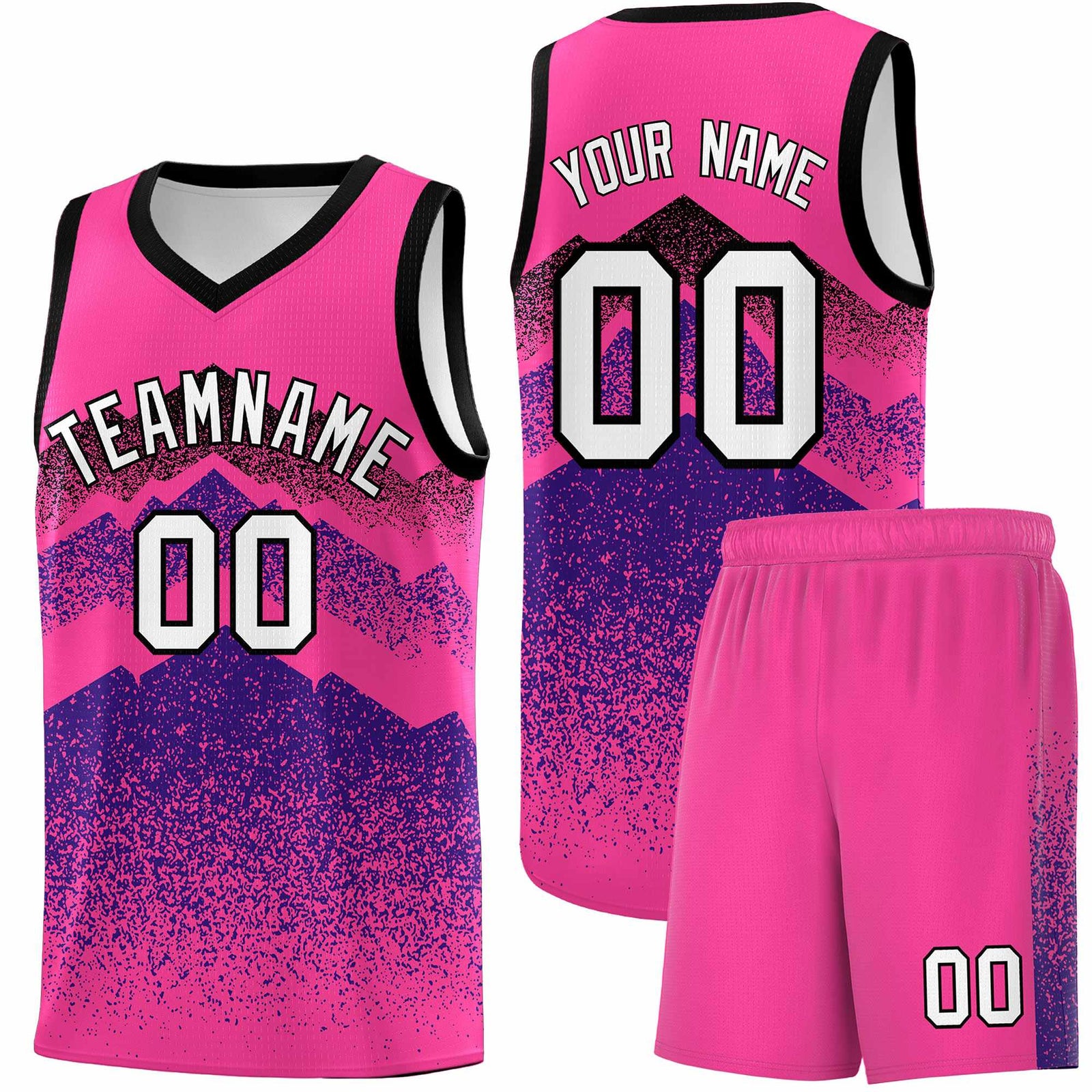 Personalized Youth Basketball Jerseys Pink Purple Gradient Mountain Design Uniforms