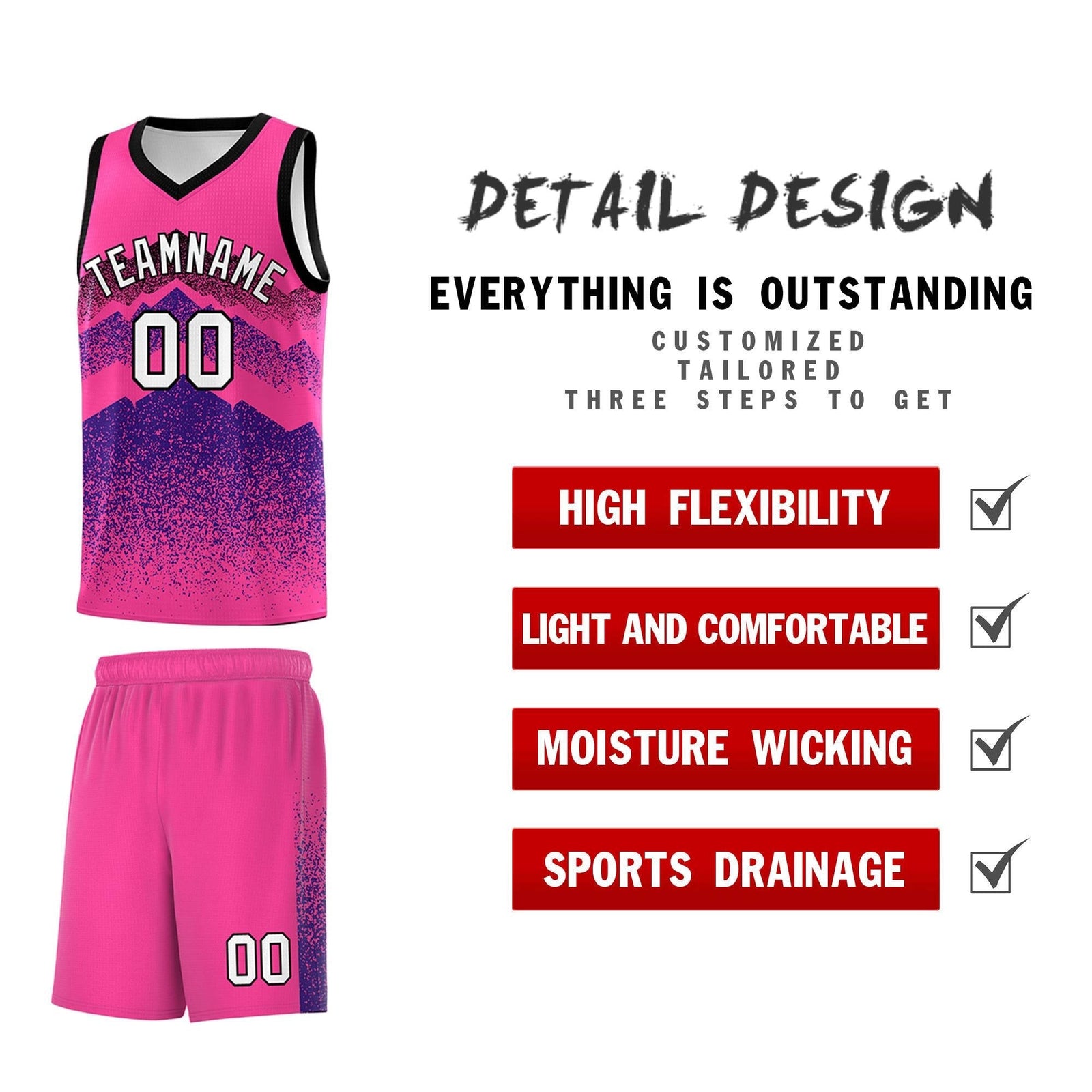 Personalized Youth Basketball Jerseys Pink Purple Gradient Mountain Design Uniforms