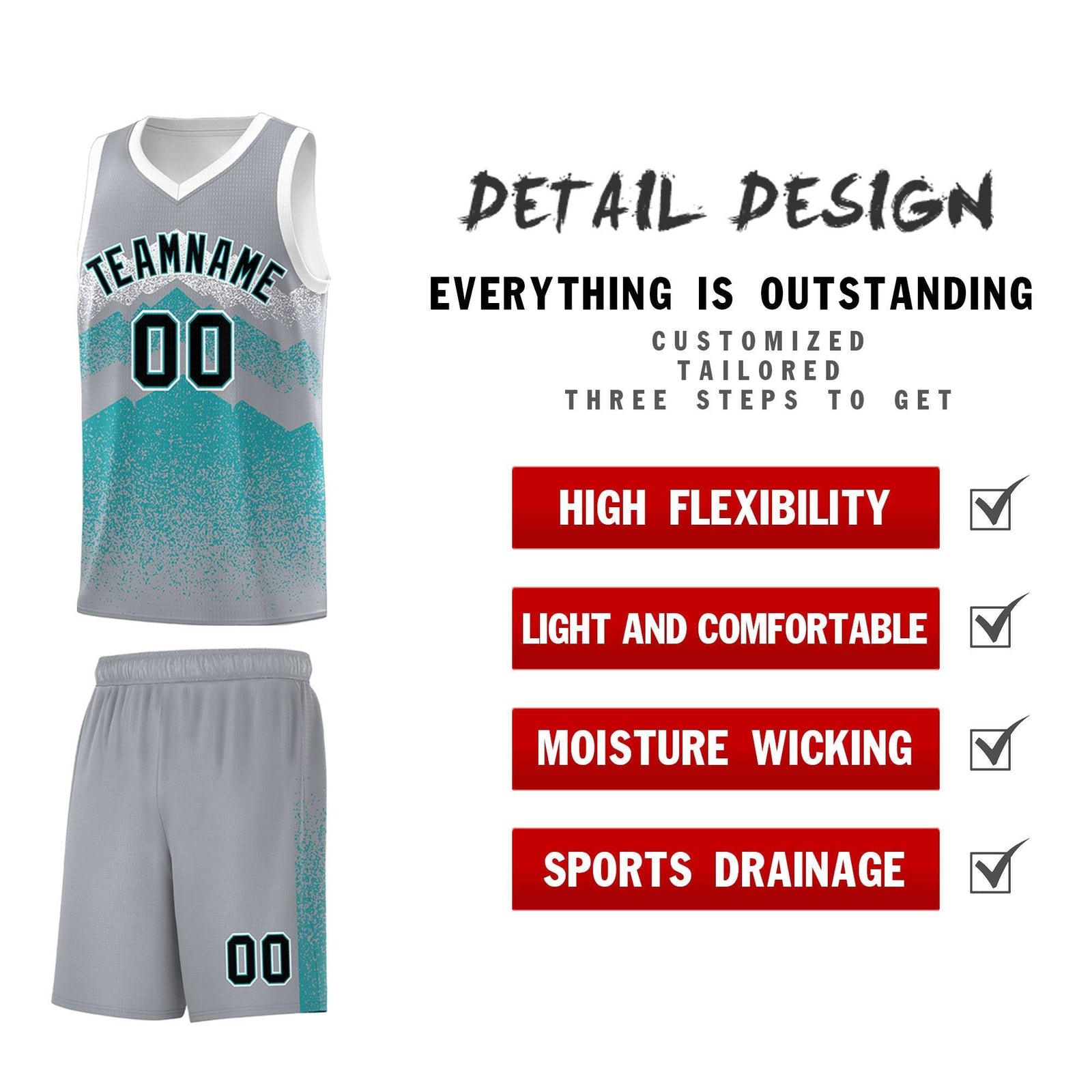 Personalized Youth Basketball Jerseys Silver Teal Gradient Mountain Design Uniforms