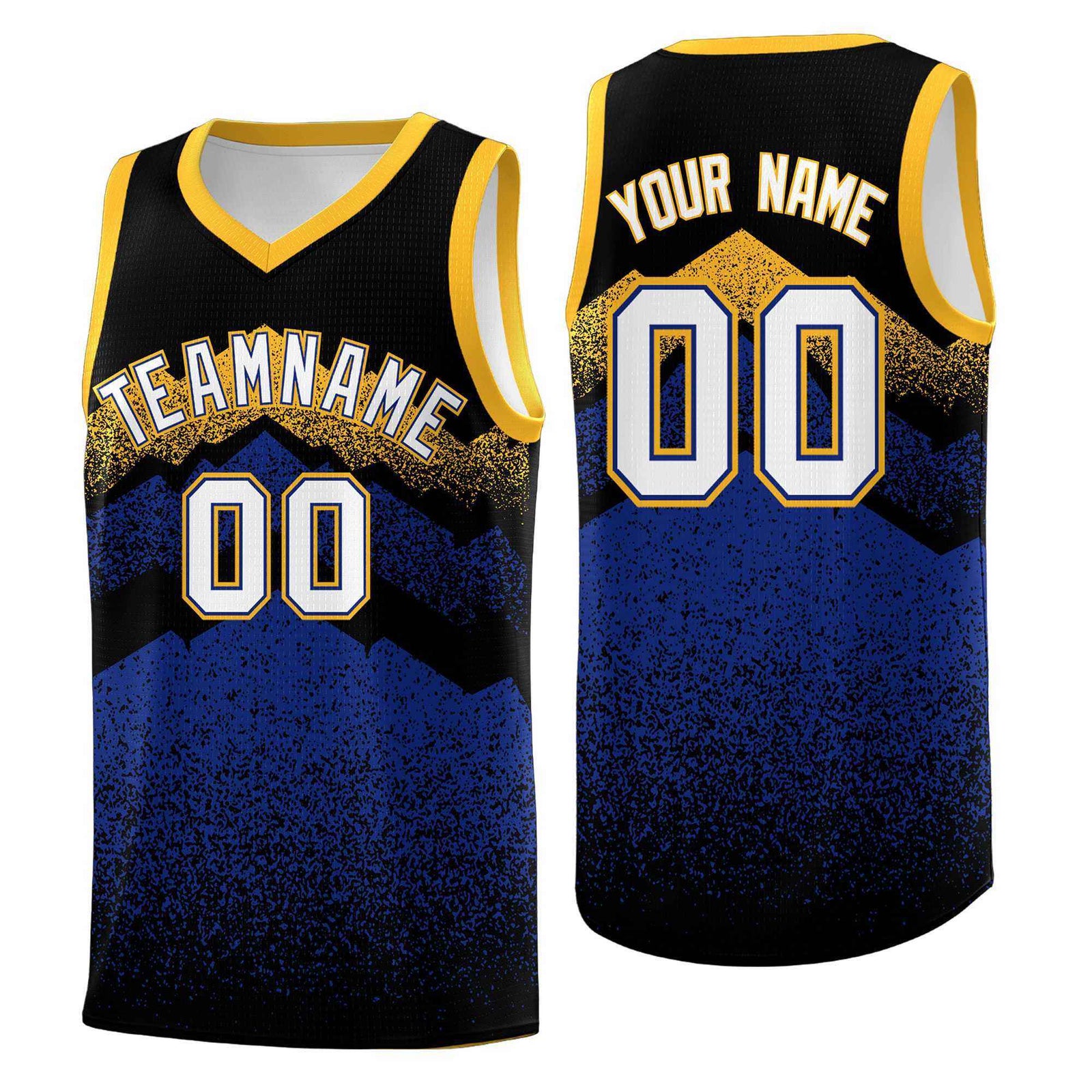 Personalized Youth Basketball Jerseys Black Royal Gradient Mountain Design Uniforms