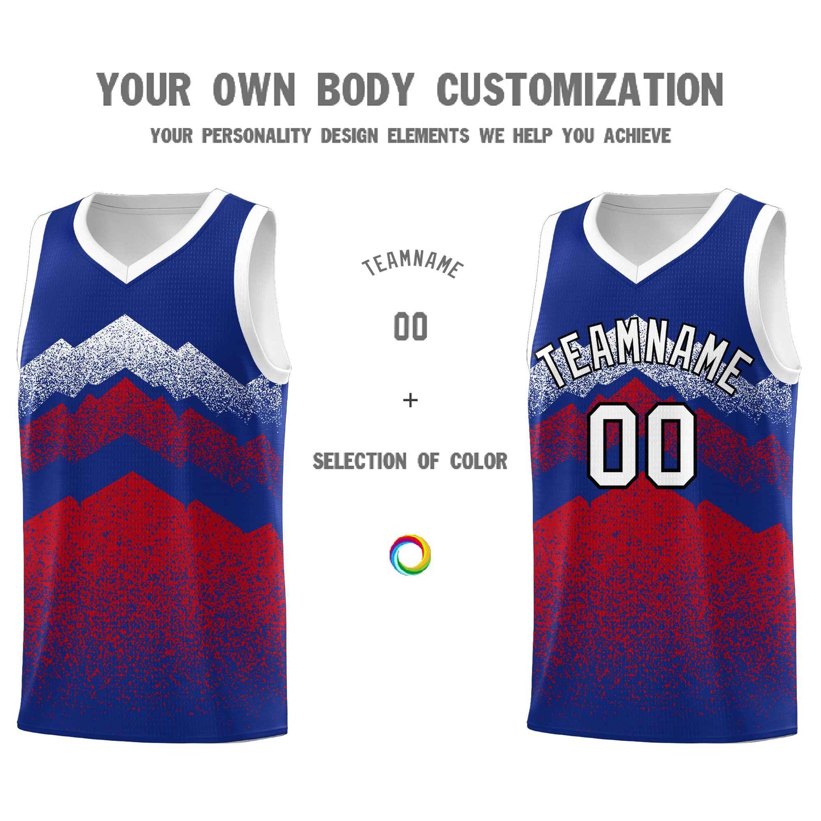 Personalized Youth Basketball Jerseys Royal Red Gradient Mountain Design Uniforms