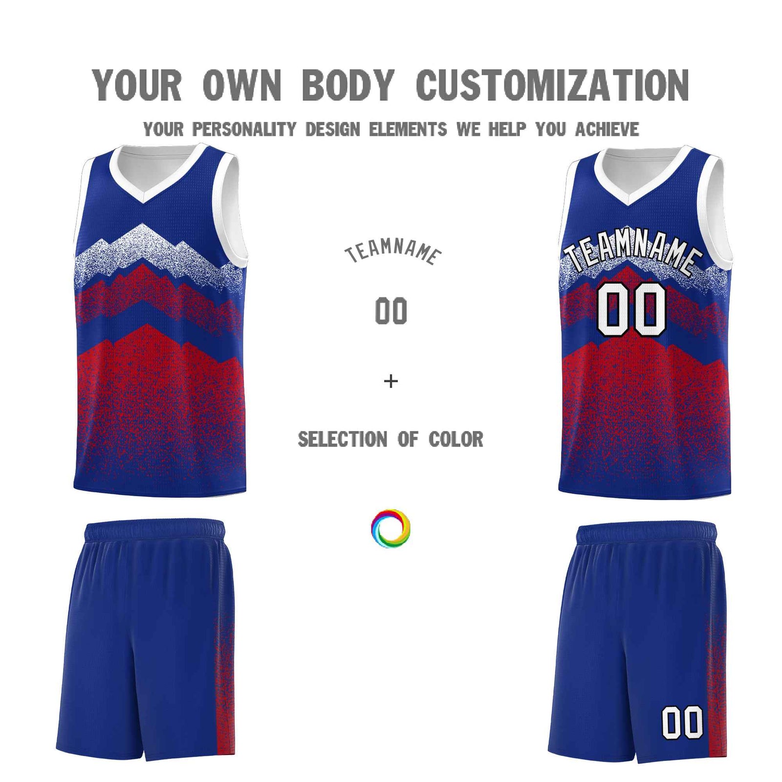 Personalized Youth Basketball Jerseys Royal Red Gradient Mountain Design Uniforms