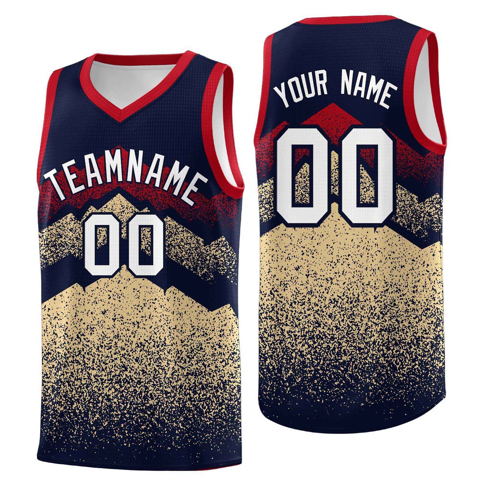 Personalized Youth Basketball Jerseys Navy Khaki Gradient Mountain Design Uniforms