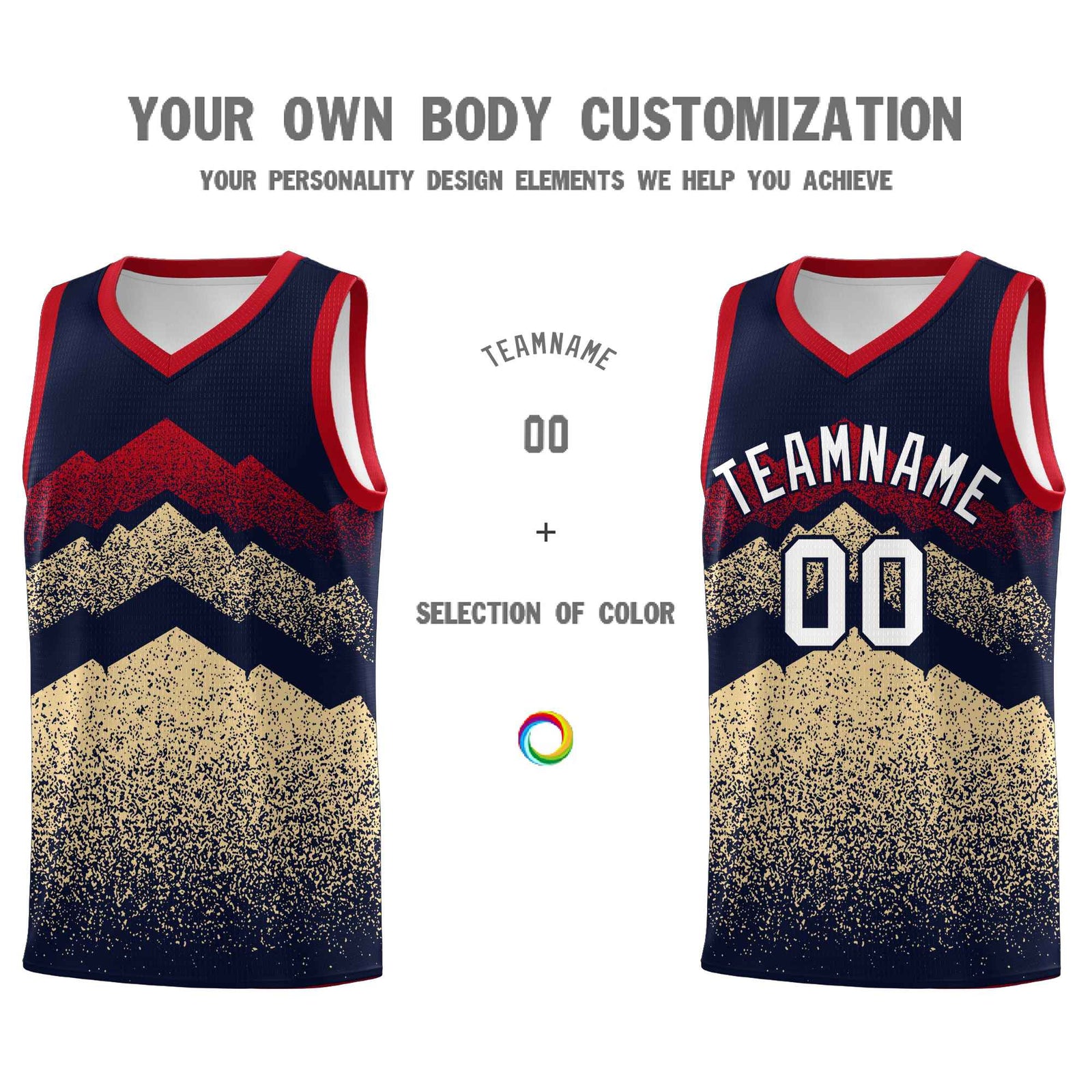 Personalized Youth Basketball Jerseys Navy Khaki Gradient Mountain Design Uniforms