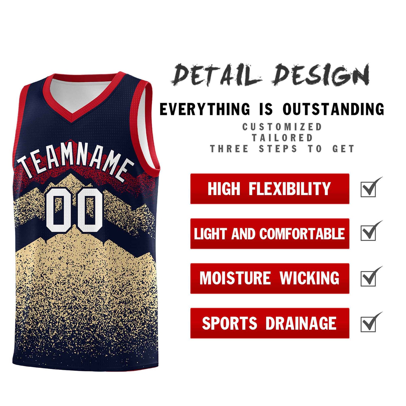 Personalized Youth Basketball Jerseys Navy Khaki Gradient Mountain Design Uniforms