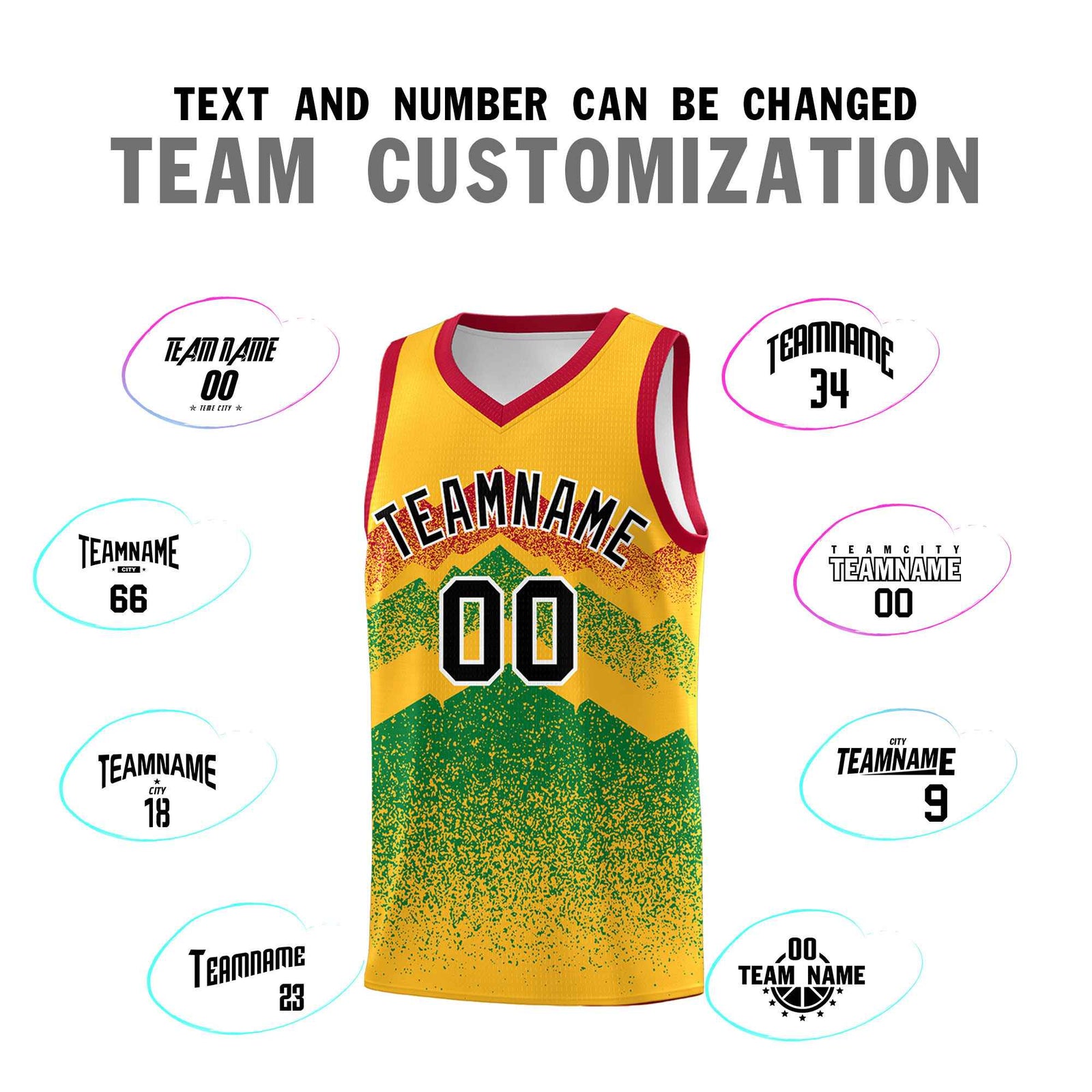 Personalized Youth Basketball Jerseys Gold Kelly Green Gradient Mountain Design Uniforms