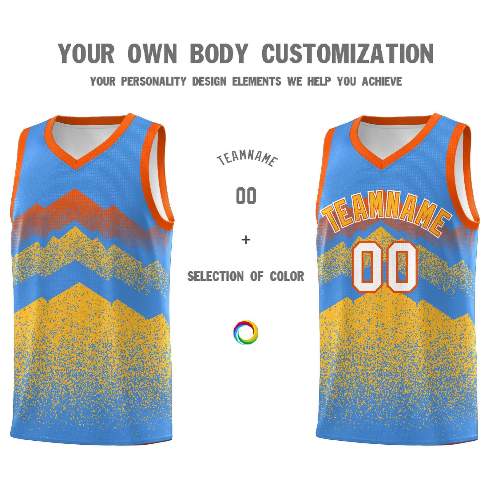 Personalized Youth Basketball Jerseys Powder Blue Khaki Gradient Mountain Design Uniforms