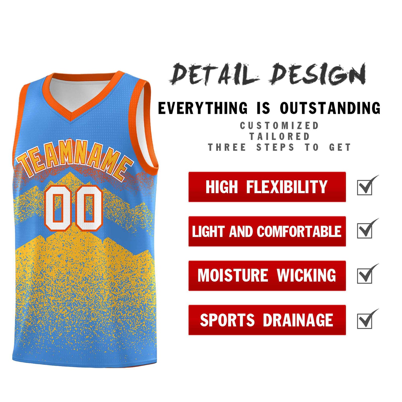 Personalized Youth Basketball Jerseys Powder Blue Khaki Gradient Mountain Design Uniforms