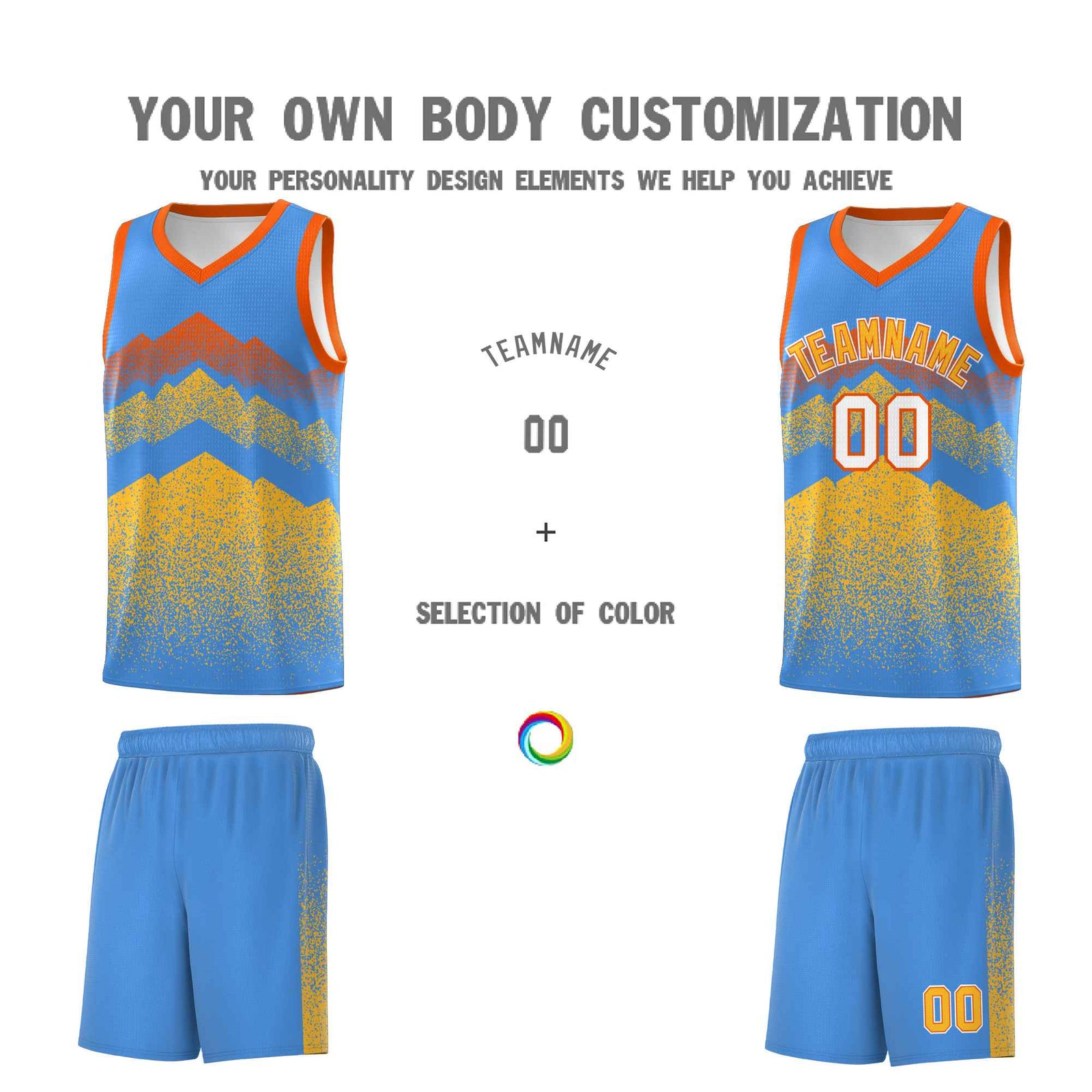 Personalized Youth Basketball Jerseys Powder Blue Khaki Gradient Mountain Design Uniforms