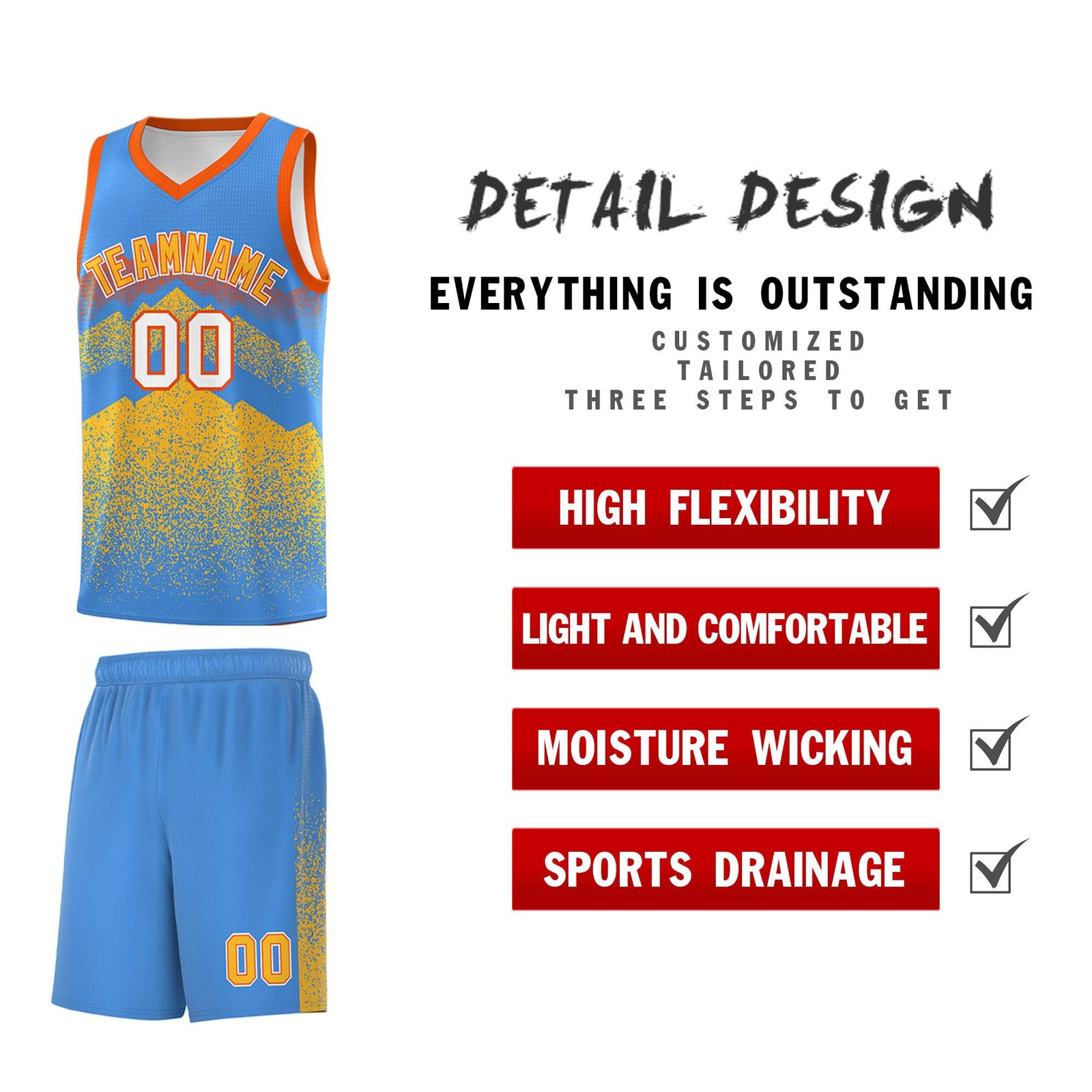 Personalized Youth Basketball Jerseys Powder Blue Khaki Gradient Mountain Design Uniforms
