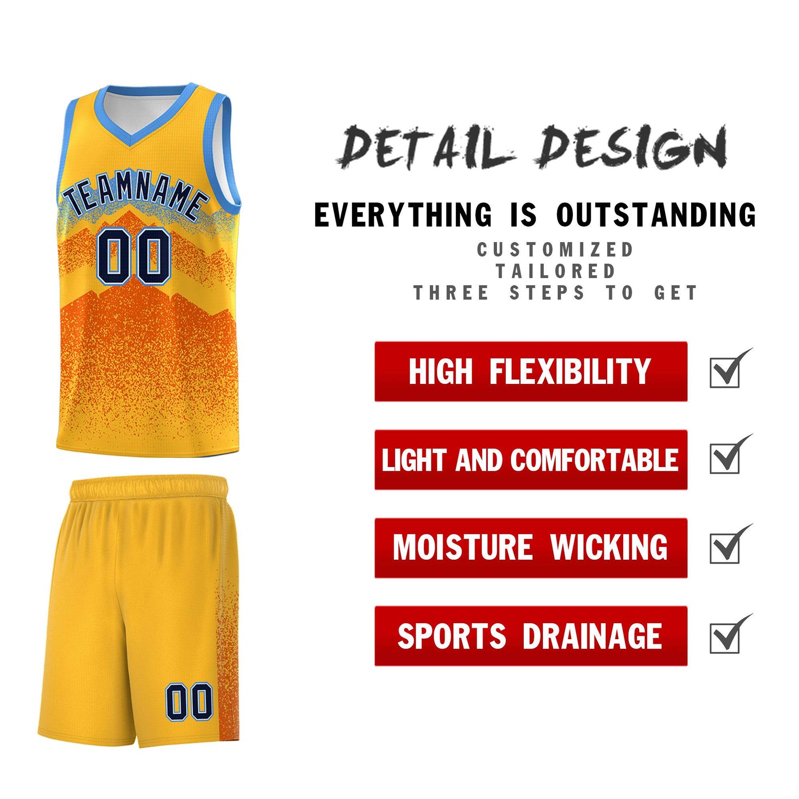 Custom Youth Basketball Jerseys Gold Orange Gradient Mountain Design Uniforms