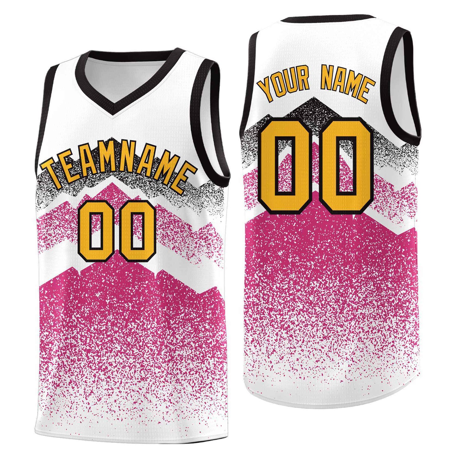 Personalized Youth Basketball Jerseys White Rose Red Gradient Mountain Design Uniforms