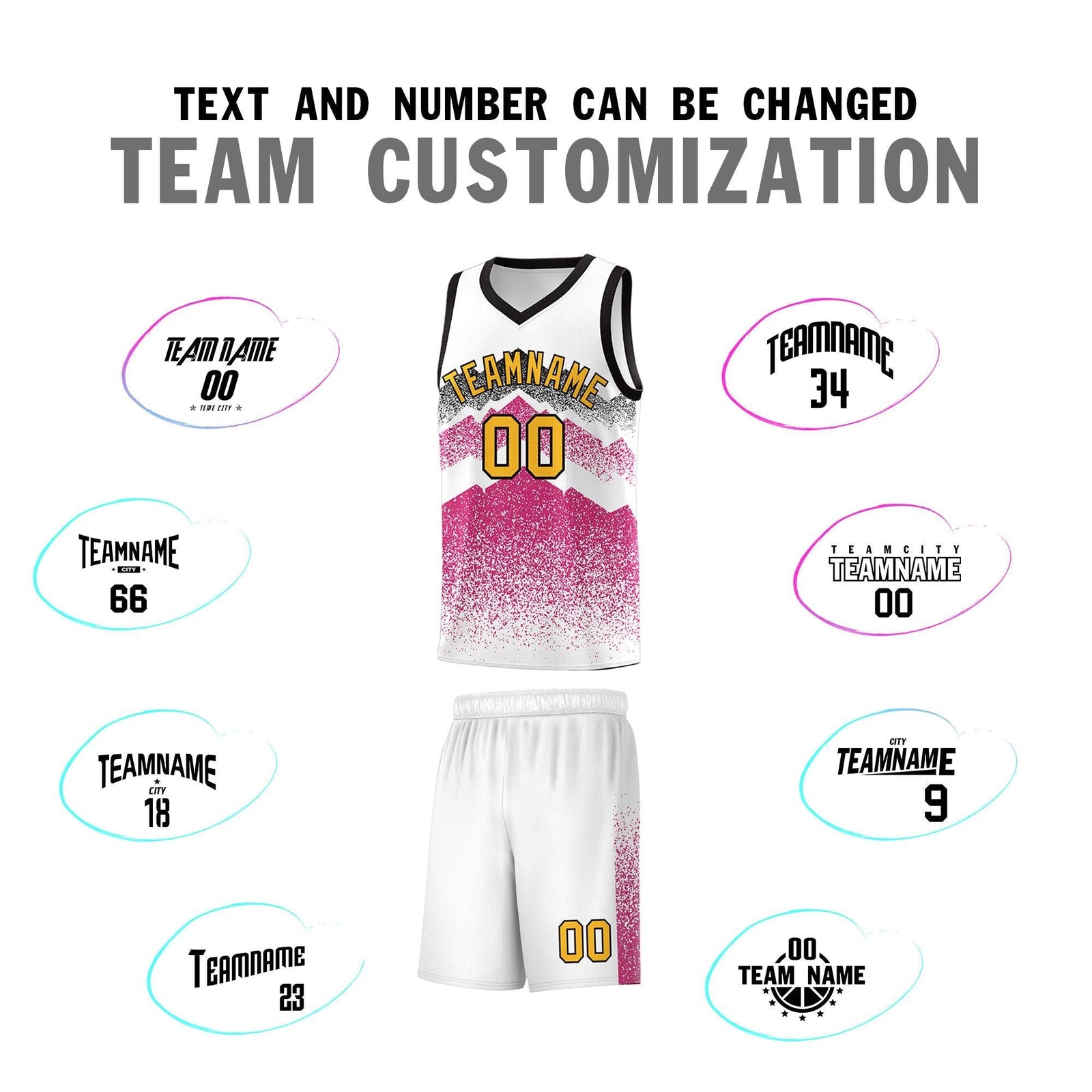 Personalized Youth Basketball Jerseys White Rose Red Gradient Mountain Design Uniforms