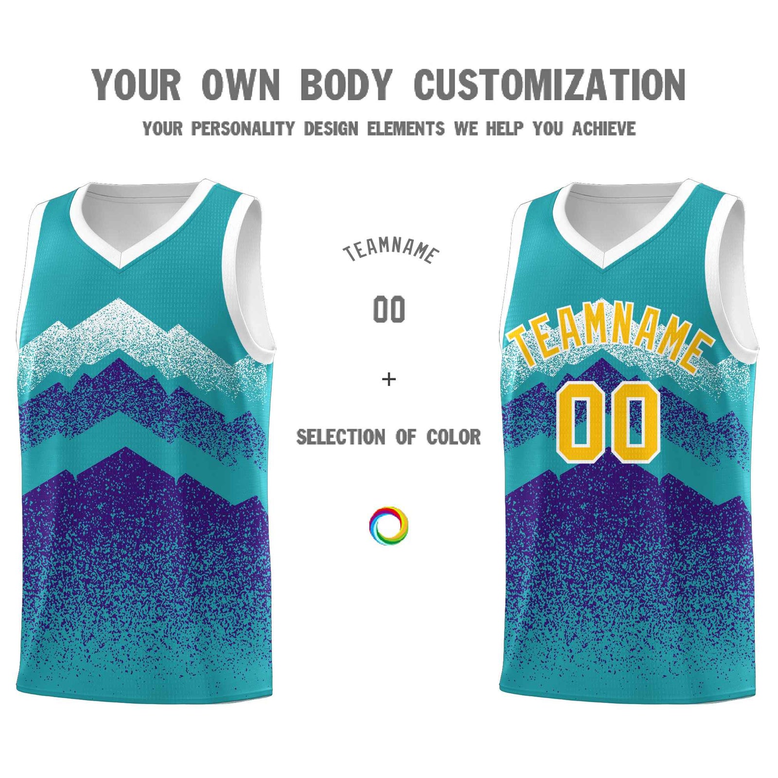 Personalized Youth Basketball Jerseys Aqua Purple Gradient Mountain Design Uniforms