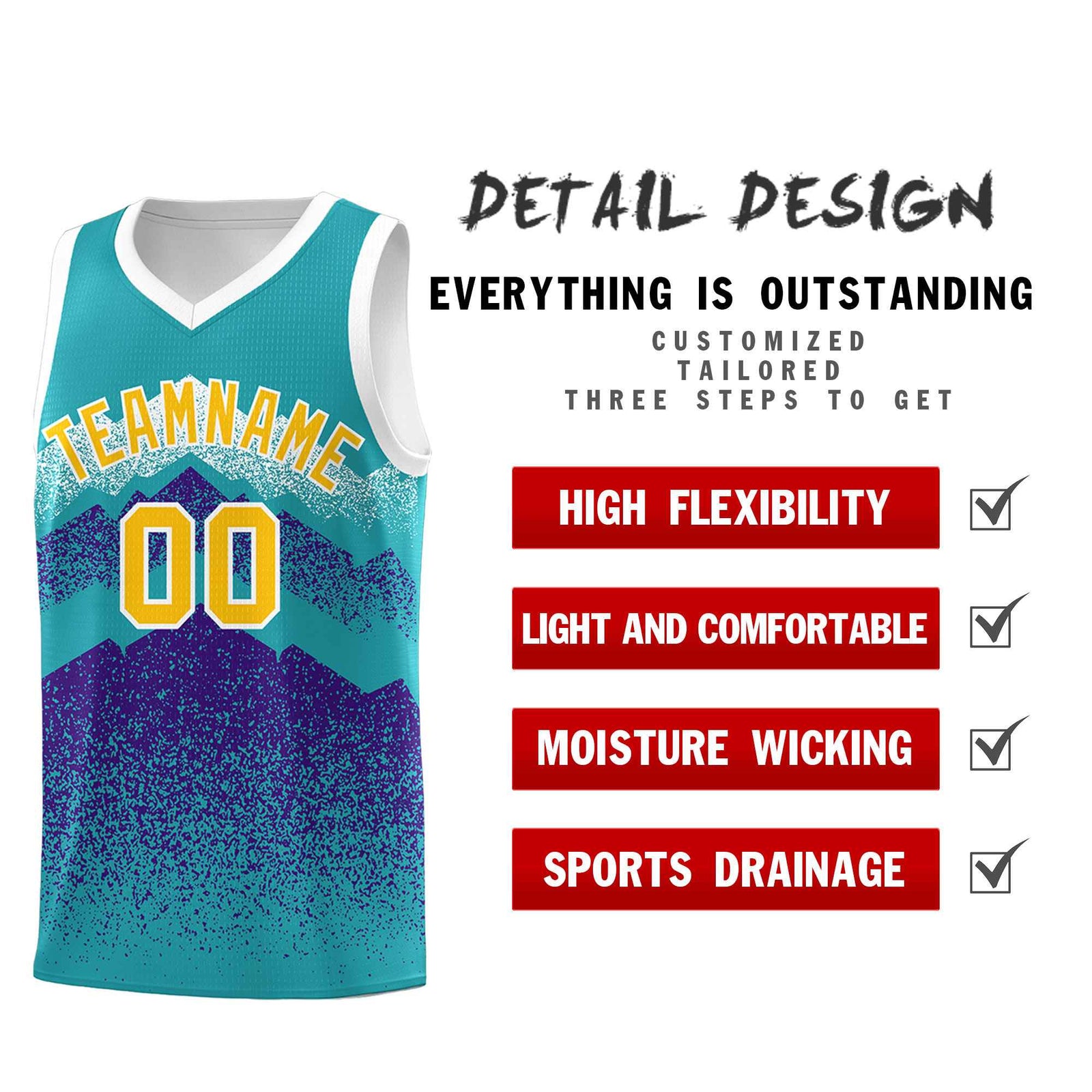 Personalized Youth Basketball Jerseys Aqua Purple Gradient Mountain Design Uniforms