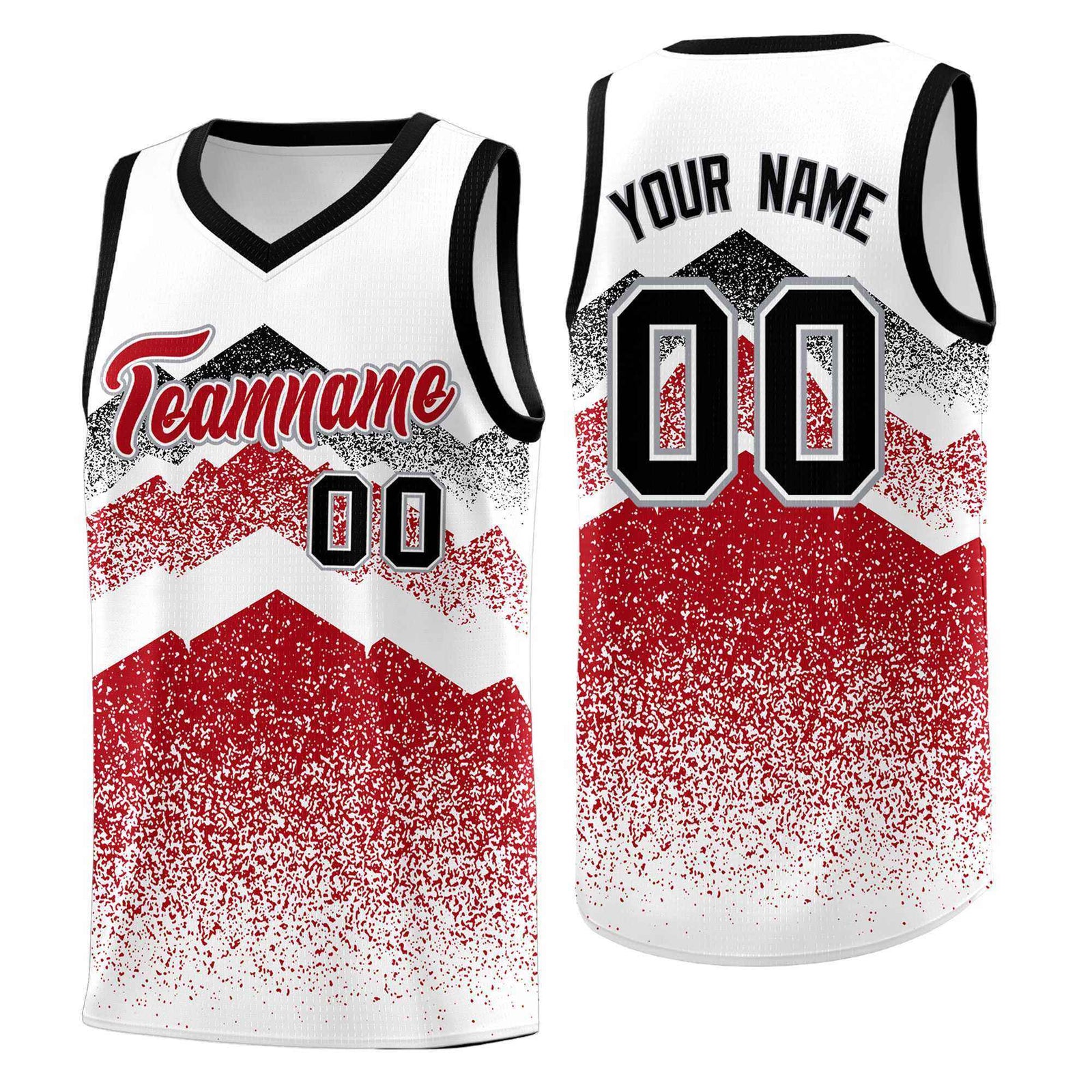 Personalized Youth Basketball Jerseys White Red Gradient Mountain Design Uniforms