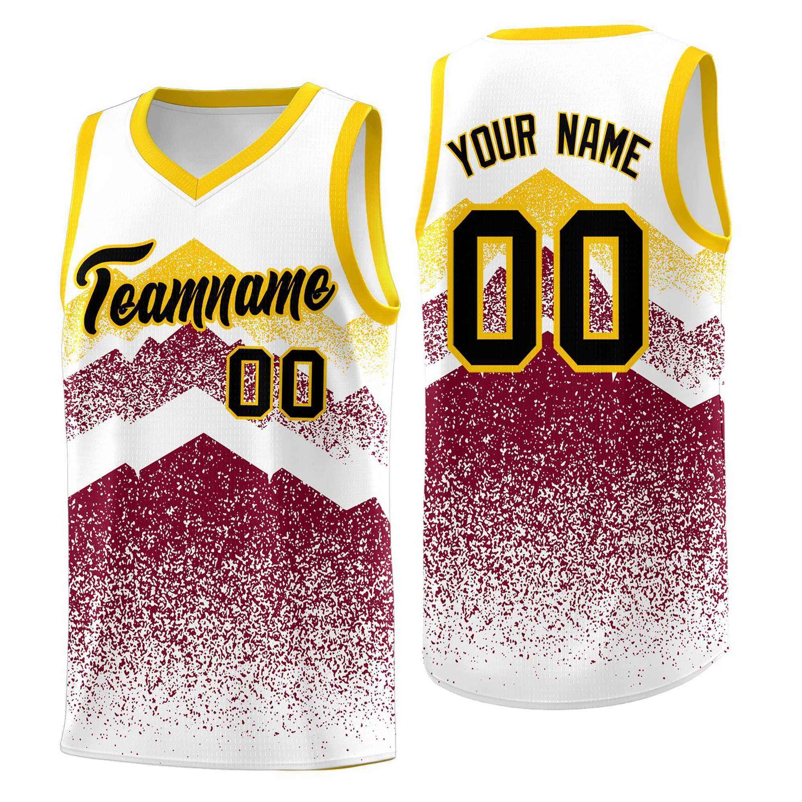 Personalized Youth Basketball Jerseys White Crimson Gradient Mountain Design Uniforms