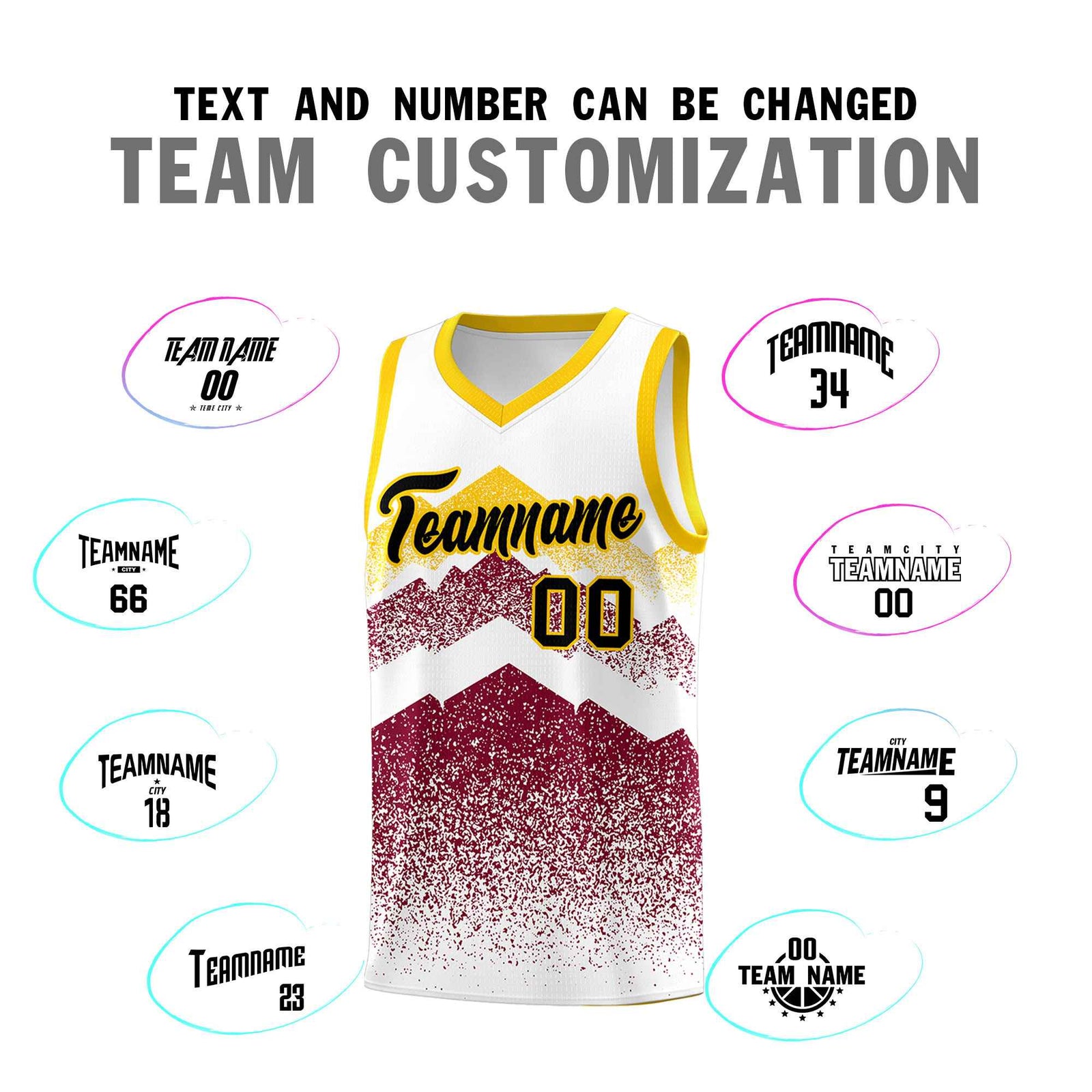 Personalized Youth Basketball Jerseys White Crimson Gradient Mountain Design Uniforms