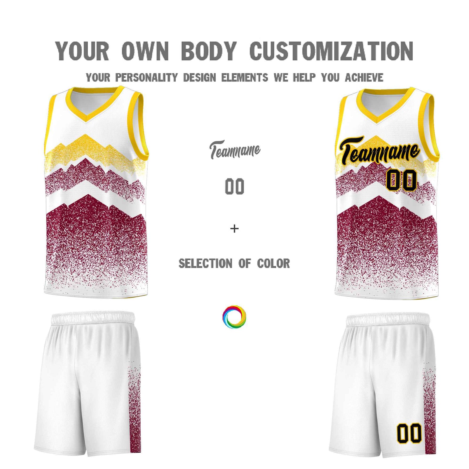 Personalized Youth Basketball Jerseys White Crimson Gradient Mountain Design Uniforms